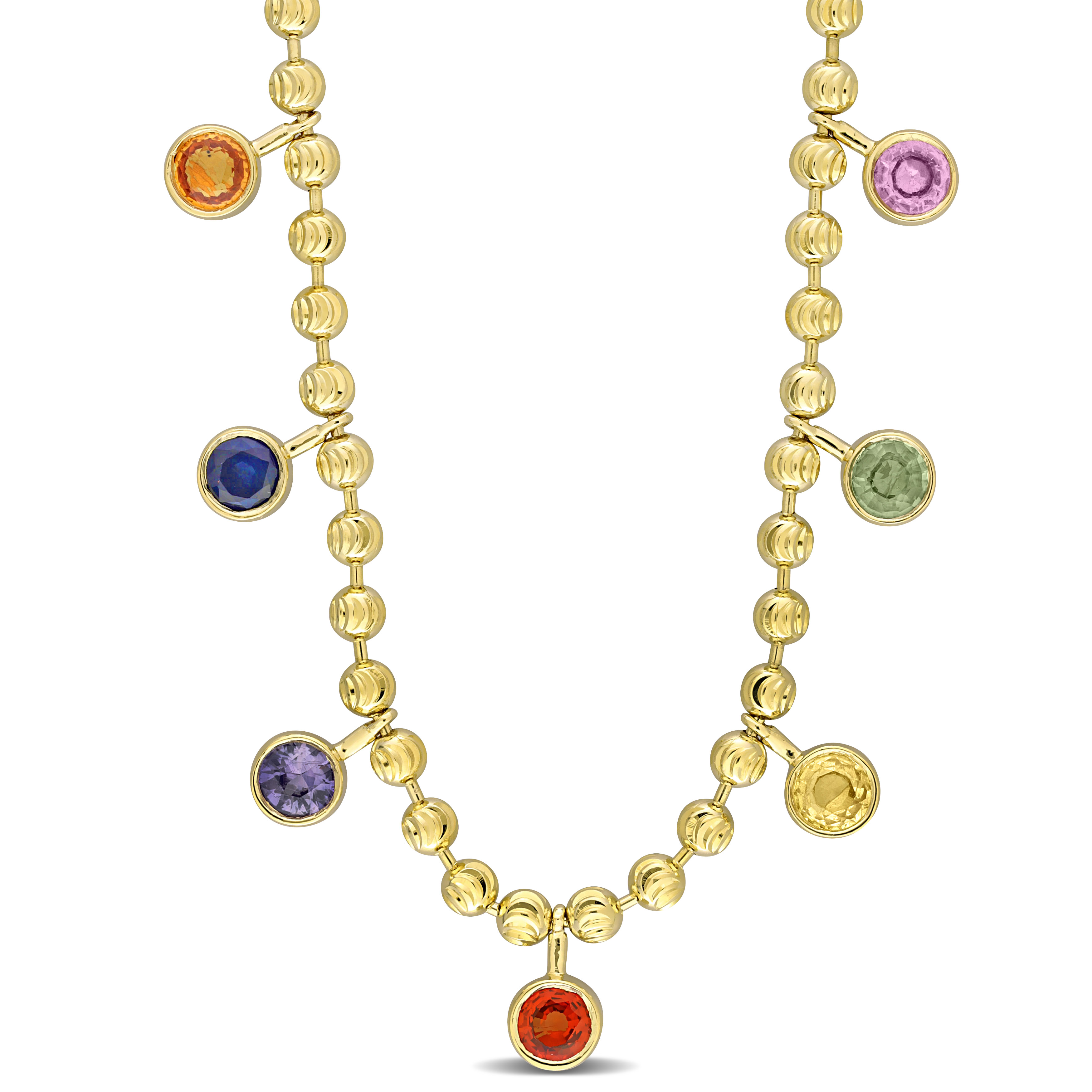 2 1/3 CT TGW Multi-Sapphire (Pink, Yellow, Blue, Green, Orange, Red, Purple) 16" Necklace in 10k Yellow Gold