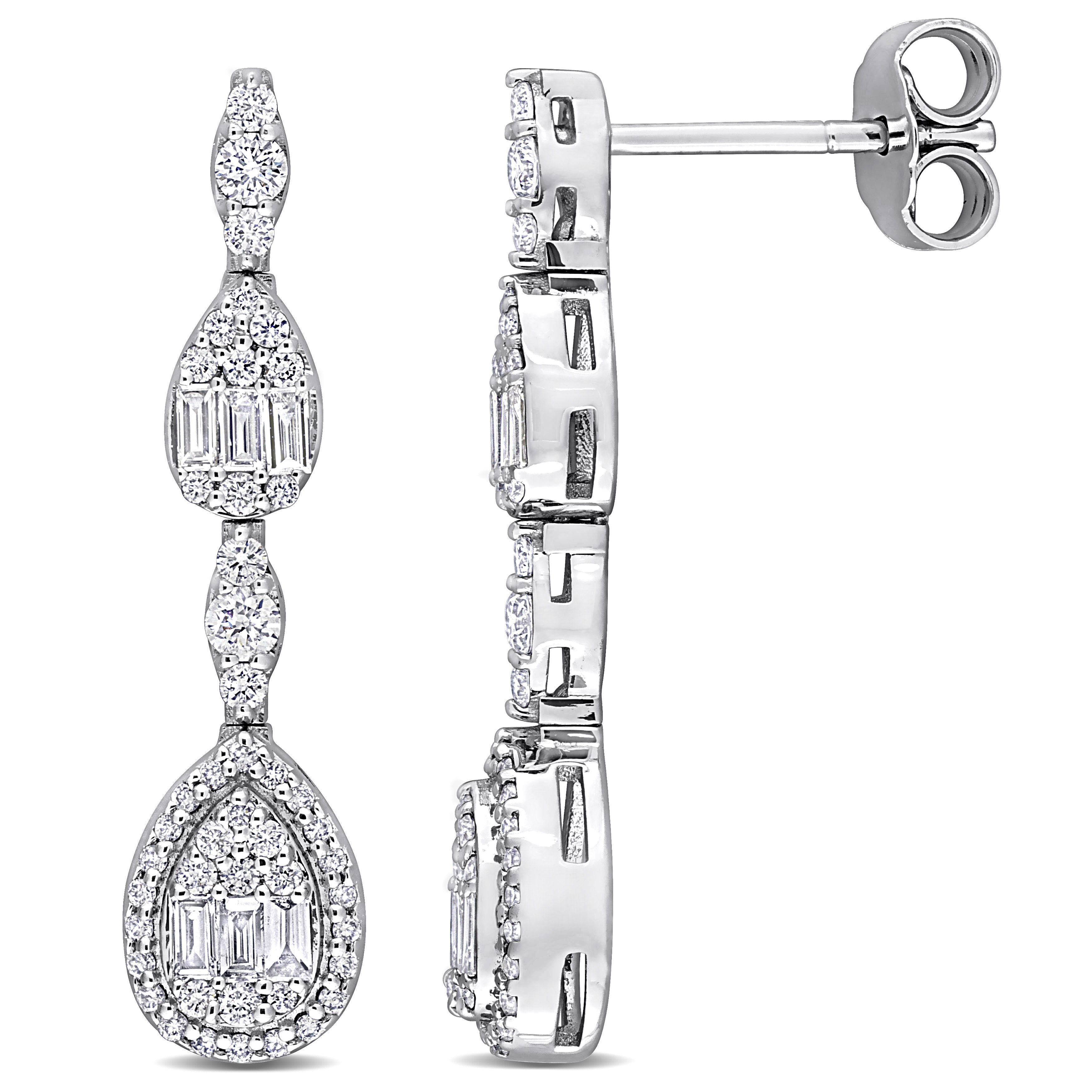 7/8 CT TDW Parallel Baguette-Cut Diamond Drop Earrings in 14k White Gold