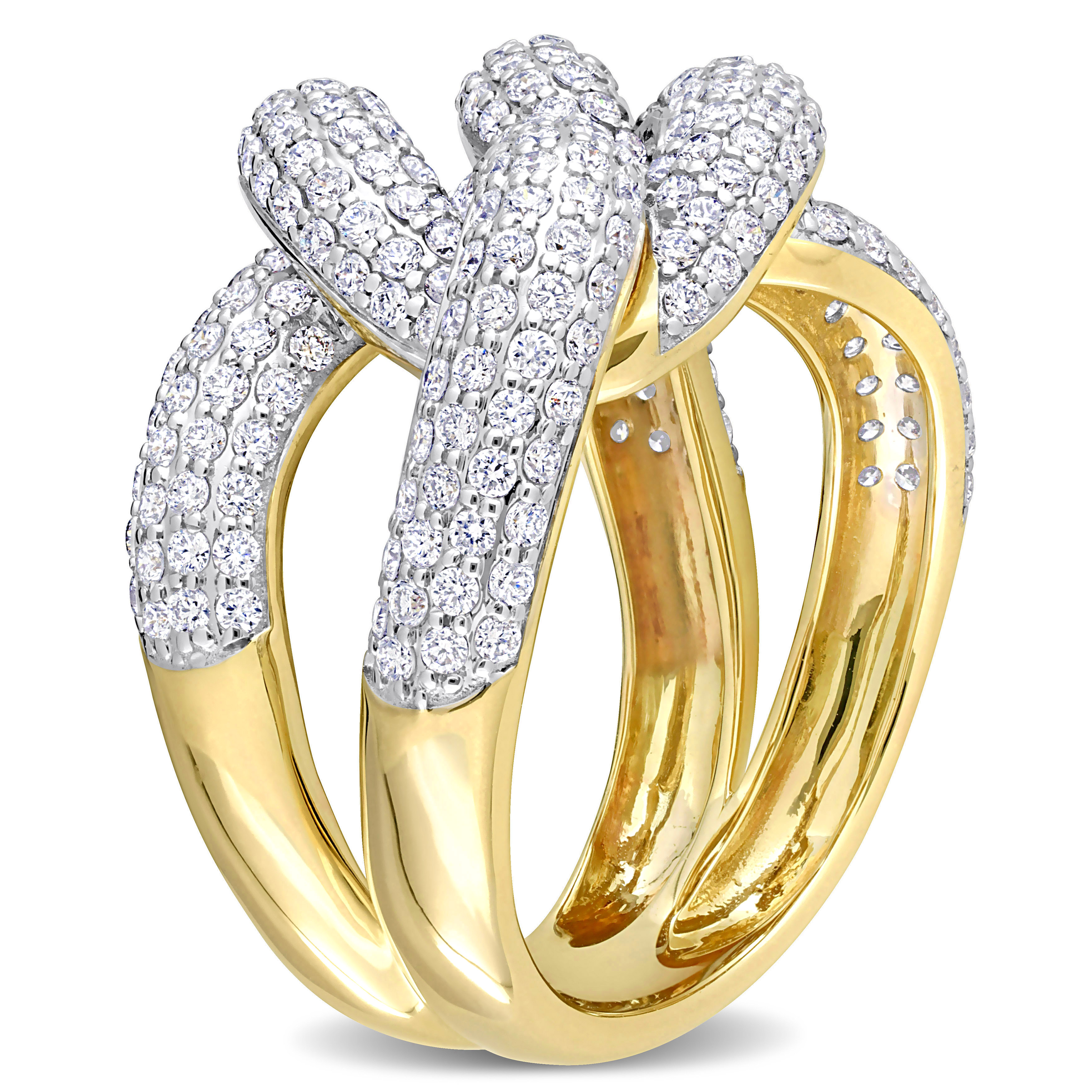 1 5/8 CT TDW Diamond Interlocking Design Cluster Ring in 14k Yellow Gold