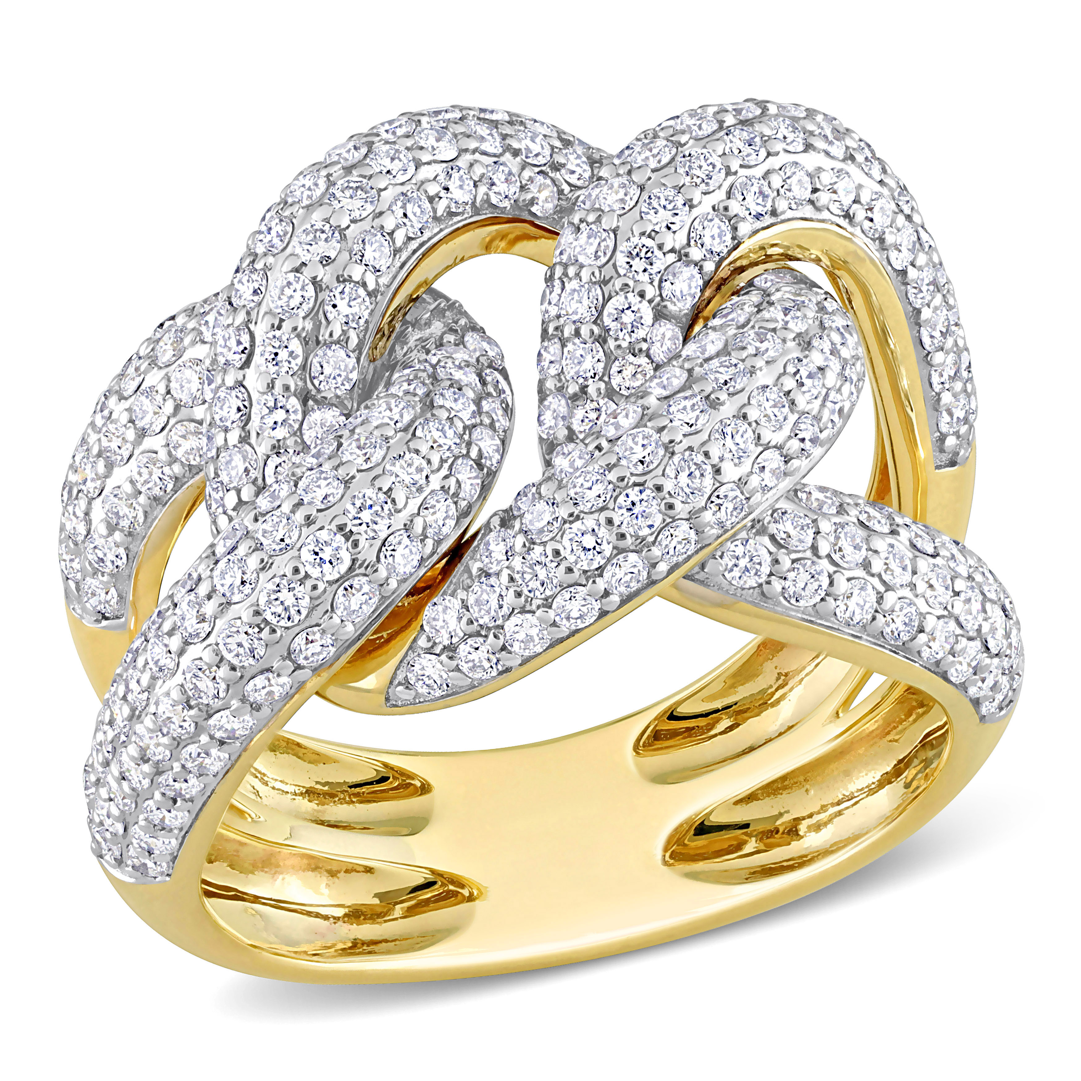 1 5/8 CT TDW Diamond Interlocking Design Cluster Ring in 14k Yellow Gold