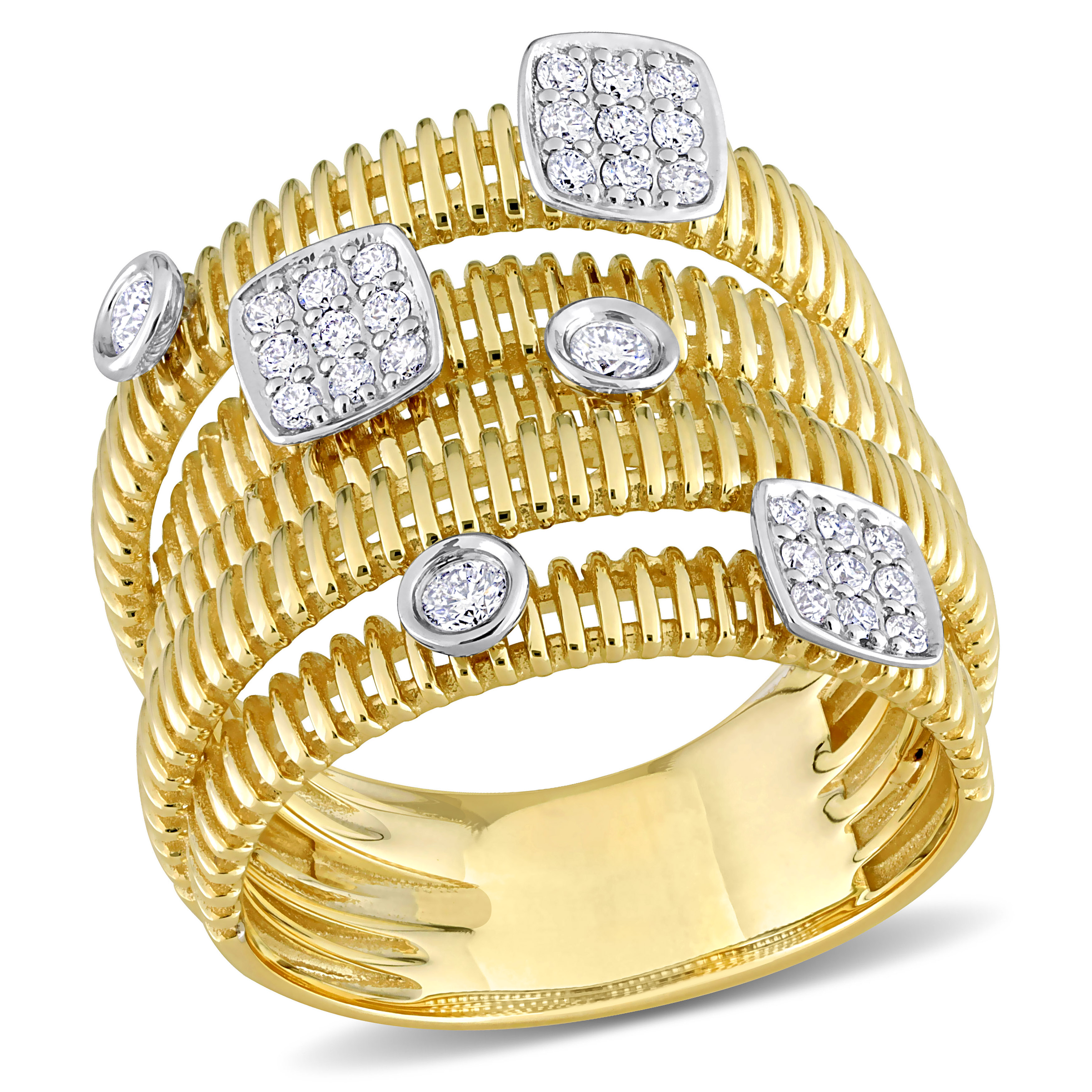 2/5 CT TDW Diamond Five Band Ring in 14k 2-Tone White and Yellow Gold