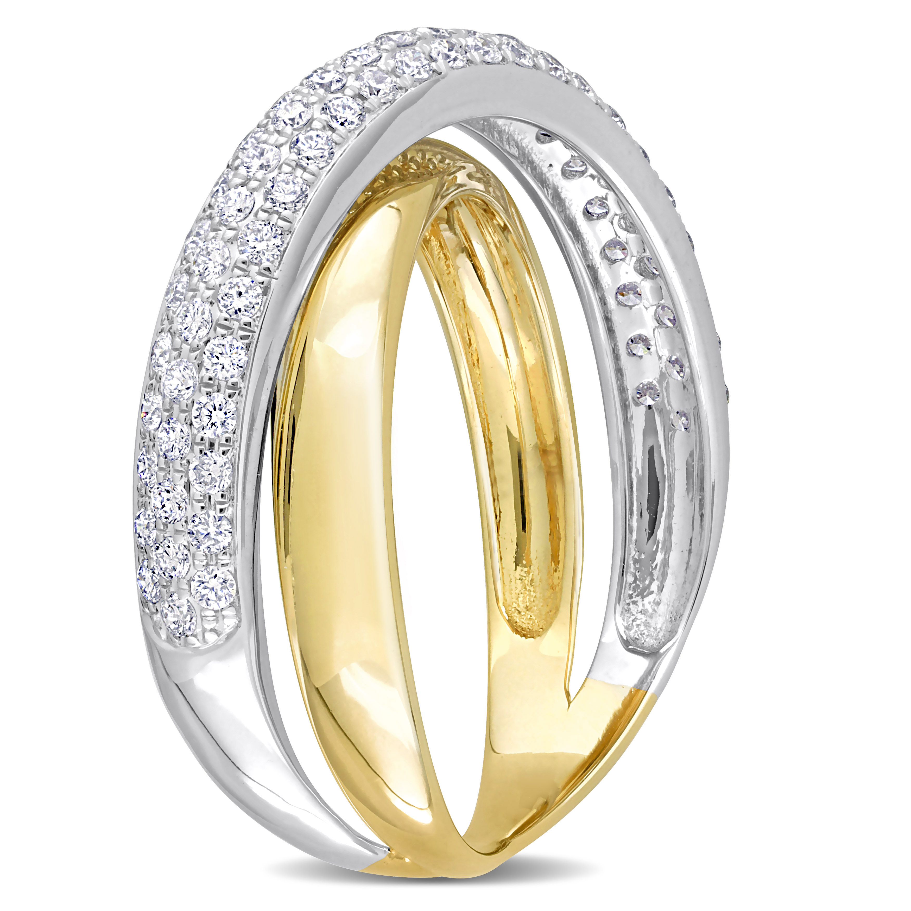 3/5 CT TDW Diamond Criss-Cross Ring in 14k Two-Tone White and Yellow Gold