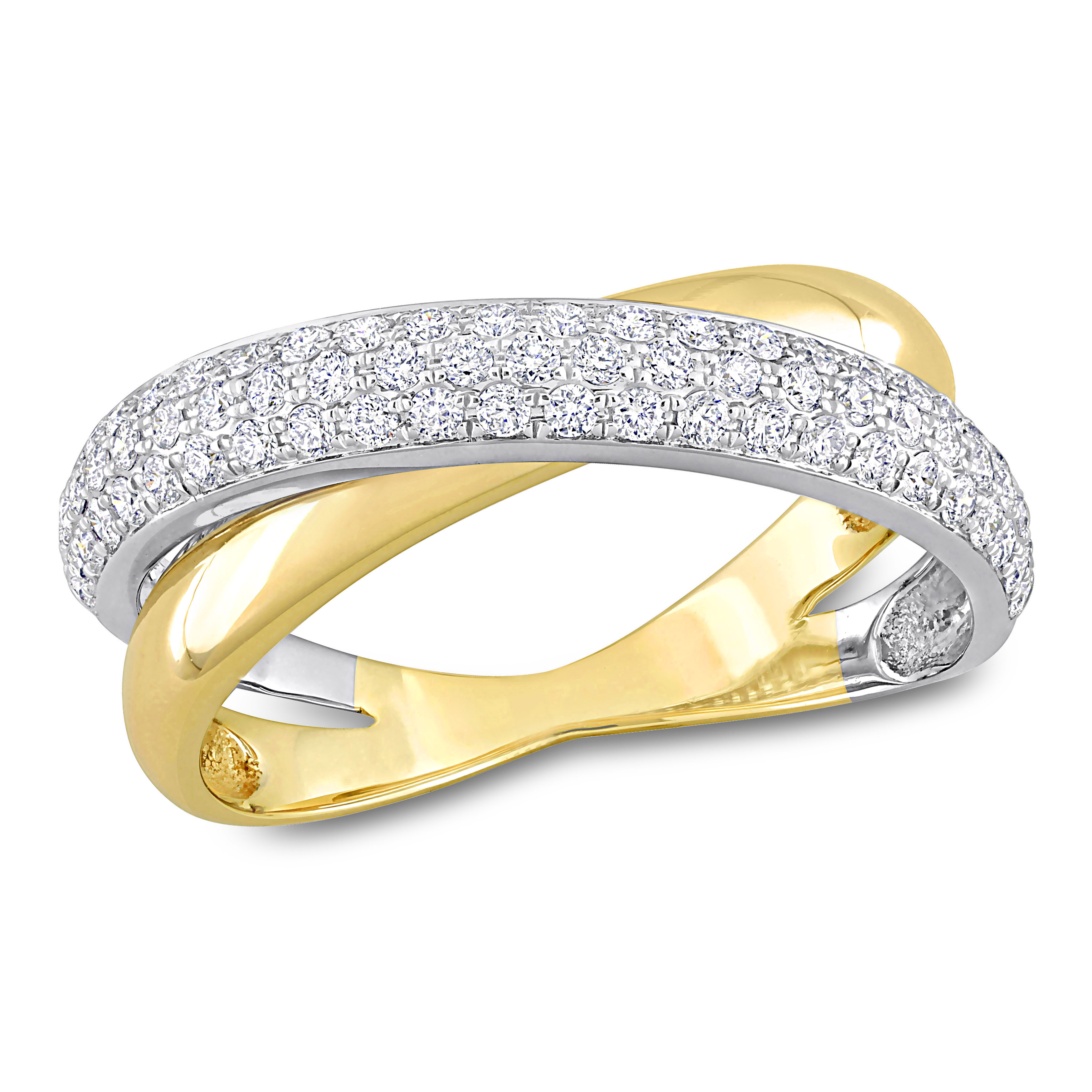 3/5 CT TDW Diamond Criss-Cross Ring in 14k Two-Tone White and Yellow Gold