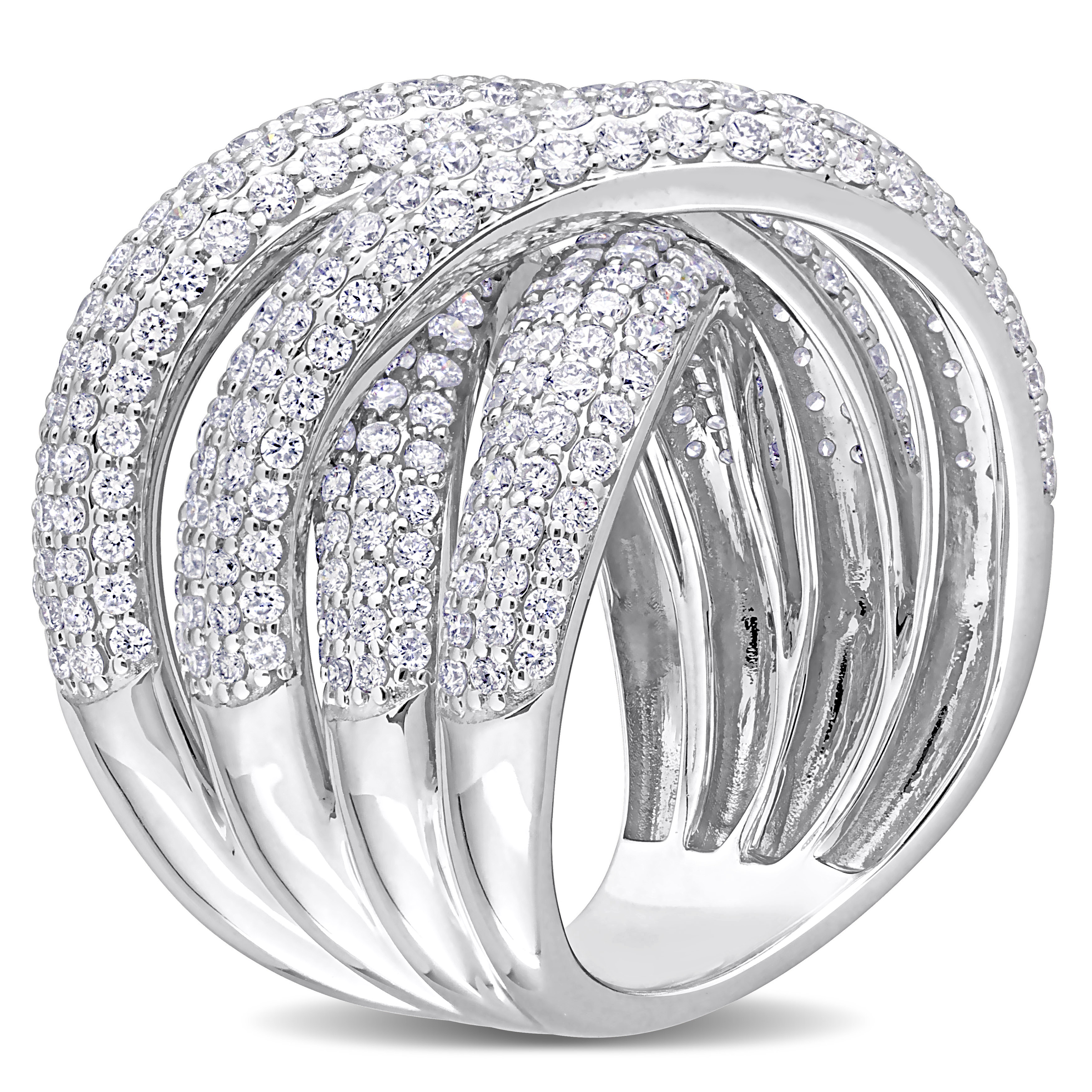 3 1/5 CT TDW Diamond Double Crossover Design Cluster Ring in 14k White Gold
