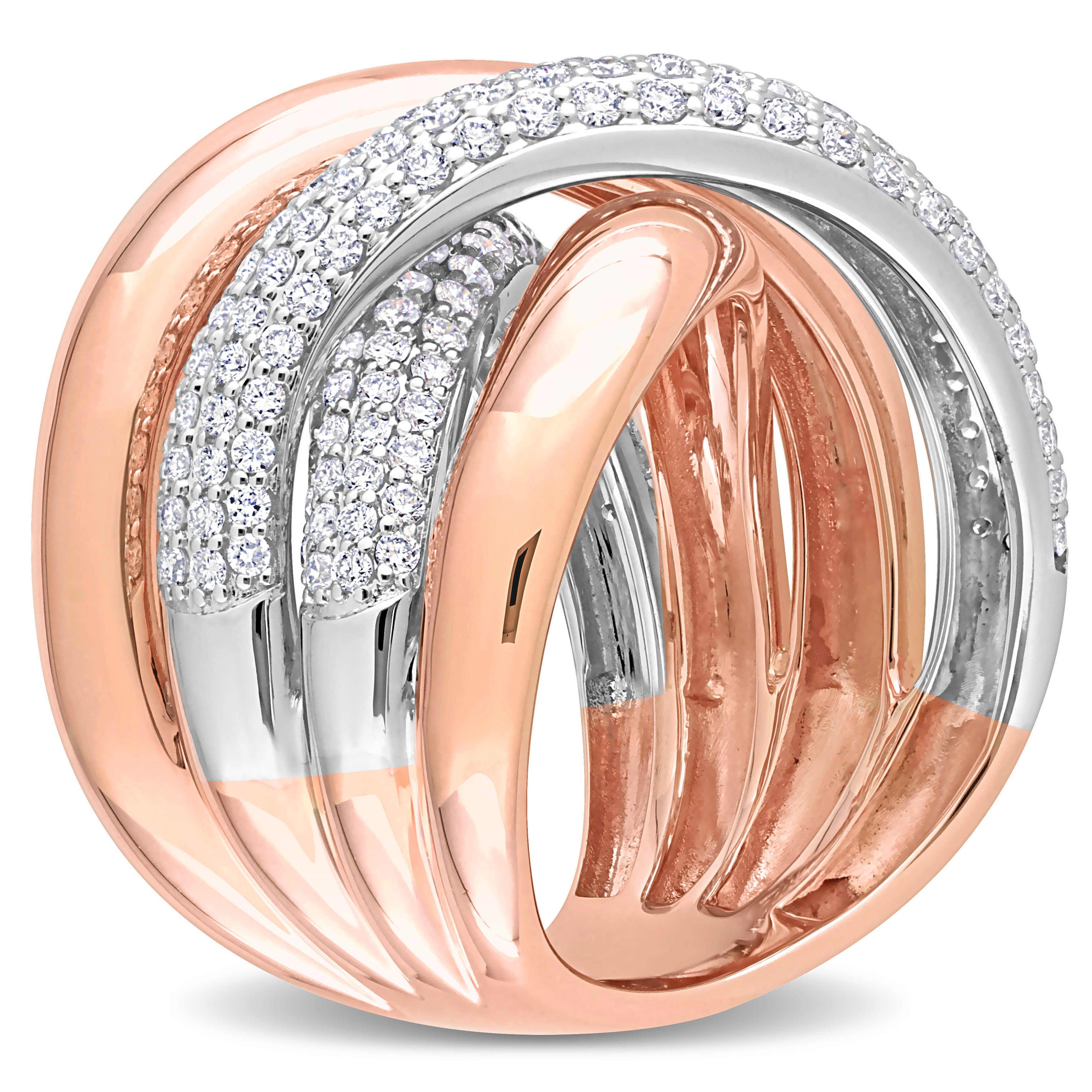 1 5/8 CT TDW Diamond Crisscross Ring in 14k 2-Tone White and Rose Gold
