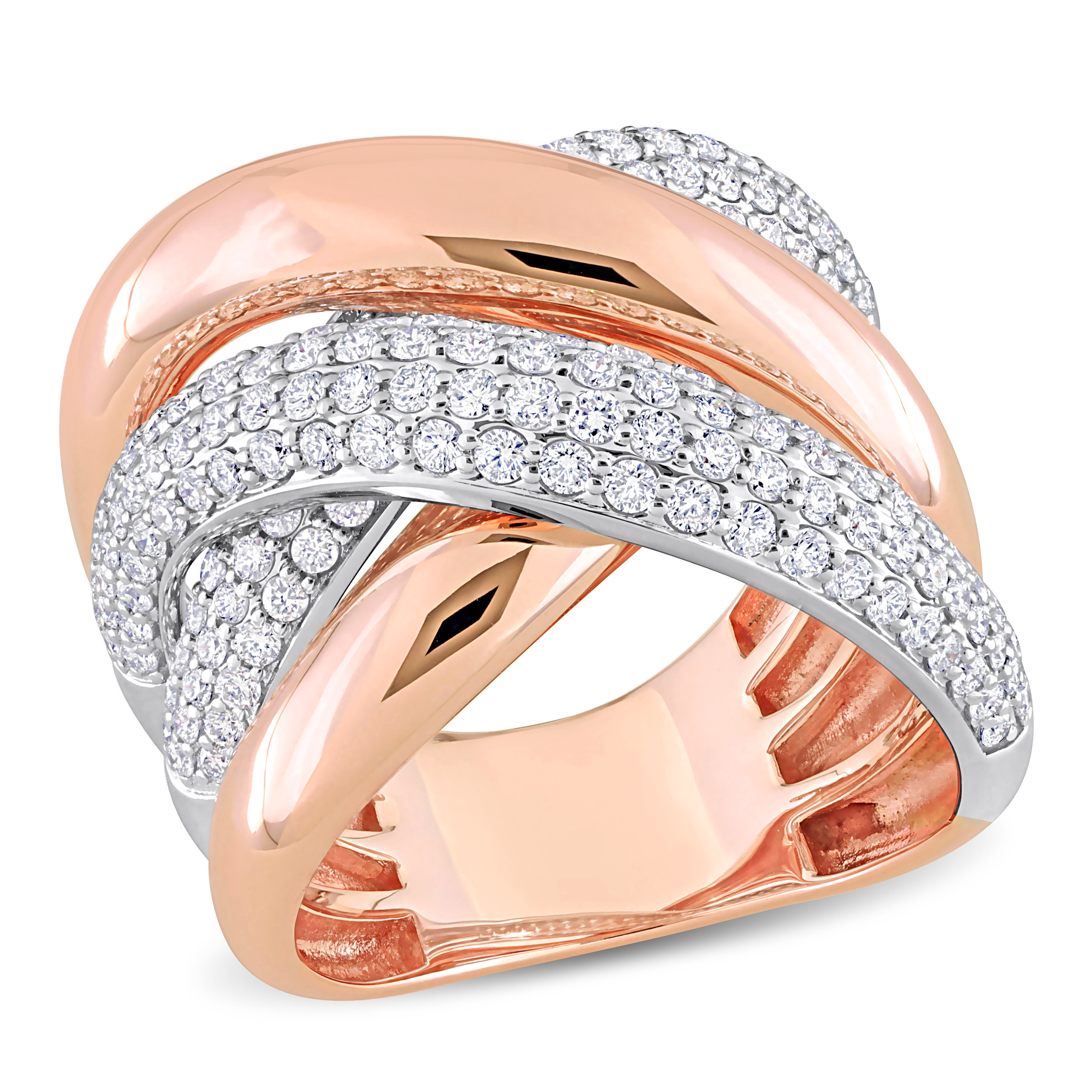 1 5/8 CT TDW Diamond Crisscross Ring in 14k 2-Tone White and Rose Gold