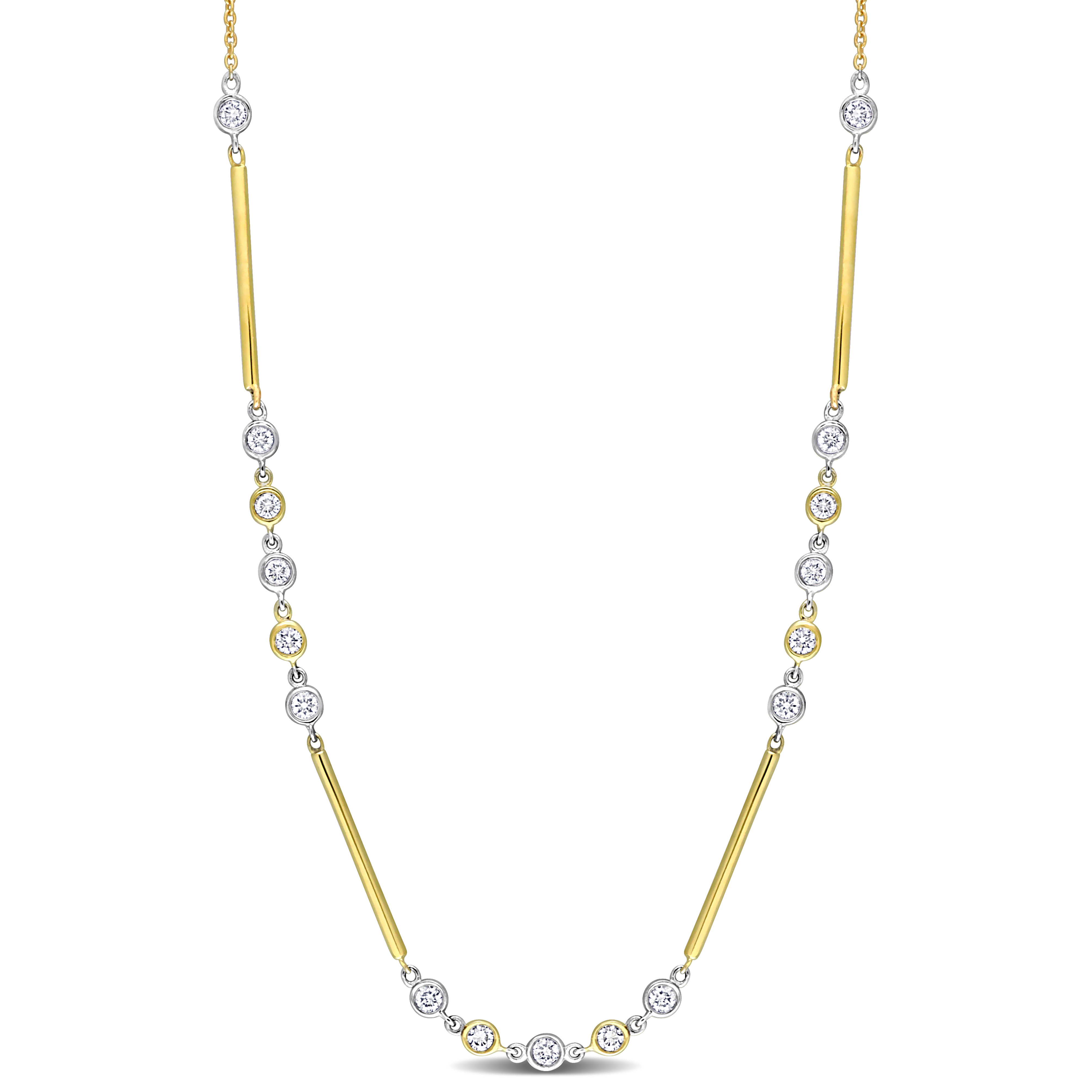 3/8 CT TW Diamond Station Necklace in 14k 2-Tone White and Yellow Gold - 17 in