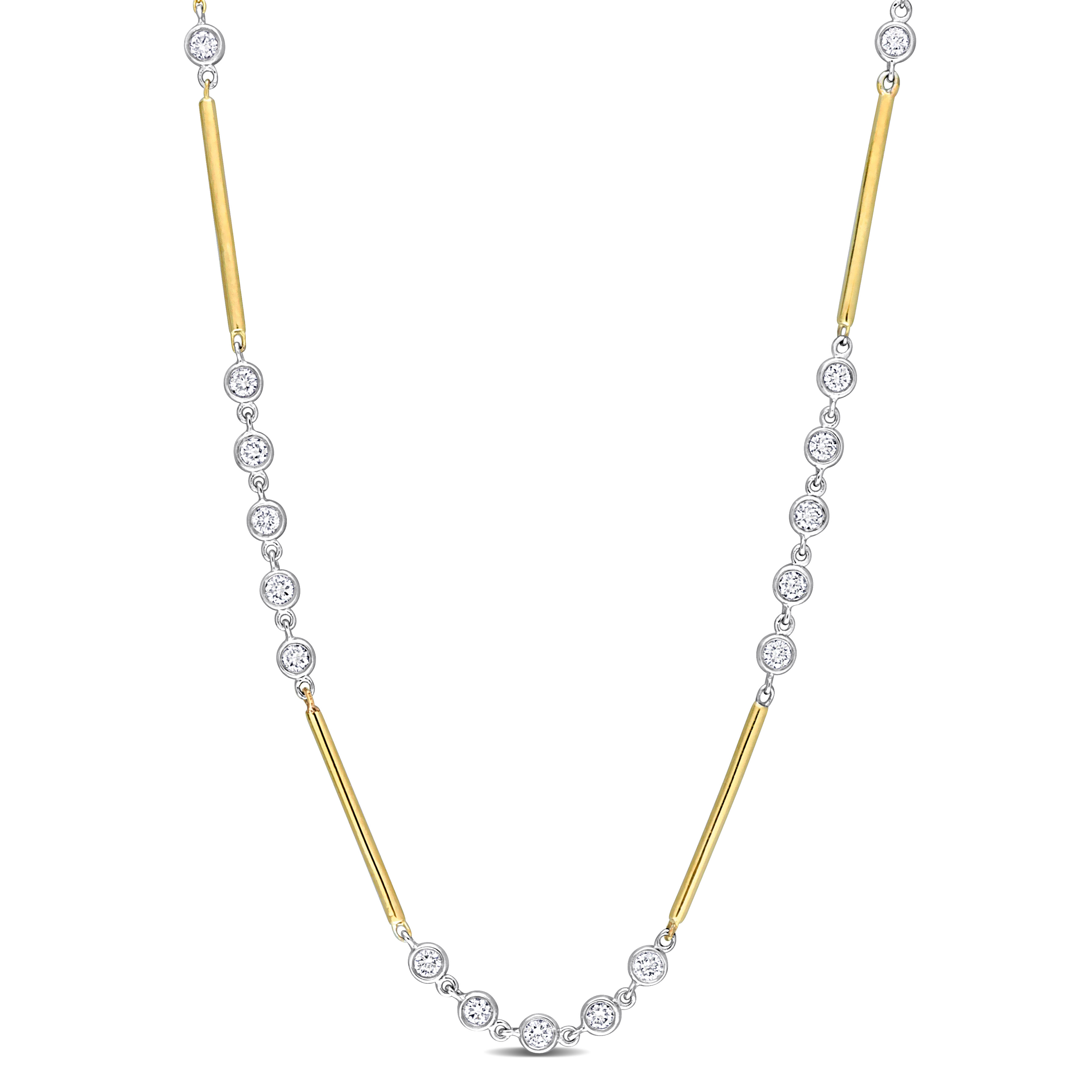 3/8 CT TDW Diamond Station Necklace in 14k White and Yellow Gold - 17 in.