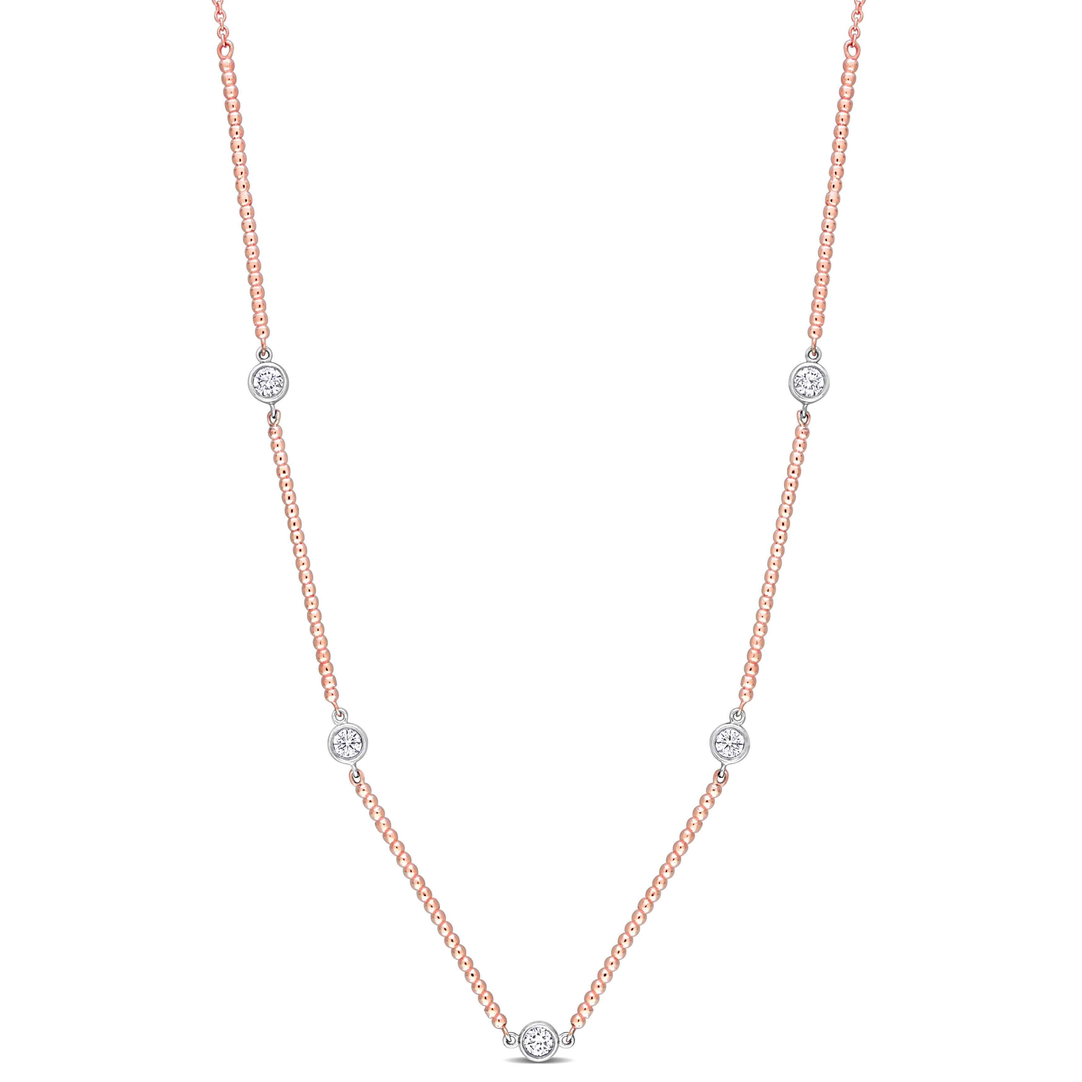 1/4 CT TDW Diamond Station Necklace in 14k Two-Tone White and Rose Gold - 17.5 in.