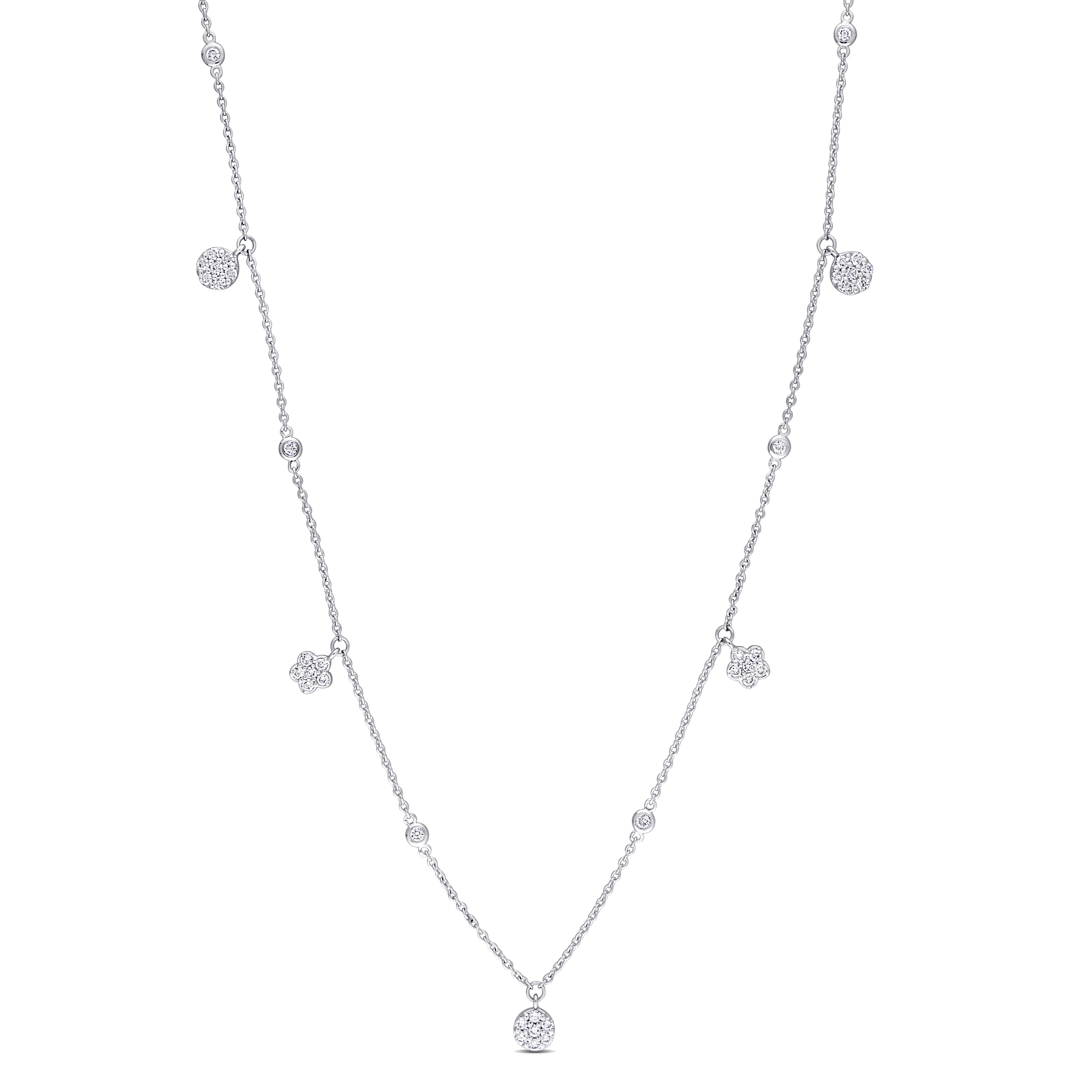 1/2 CT TW Diamond Station Charm Necklace in 14k White Gold - 17 in