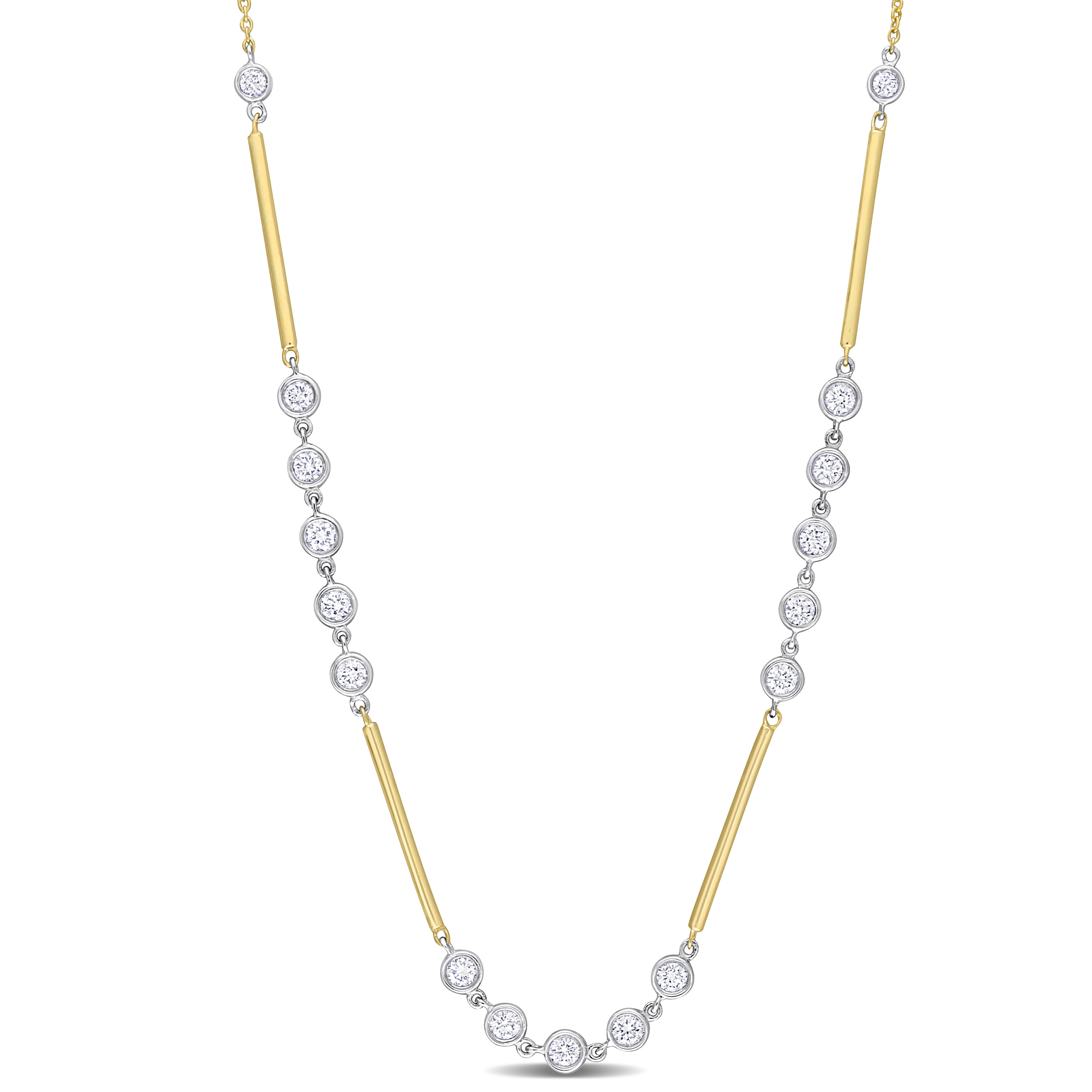 3/5 CT TDW Diamond Station Necklace in 14k White and Yellow Gold - 17 in.