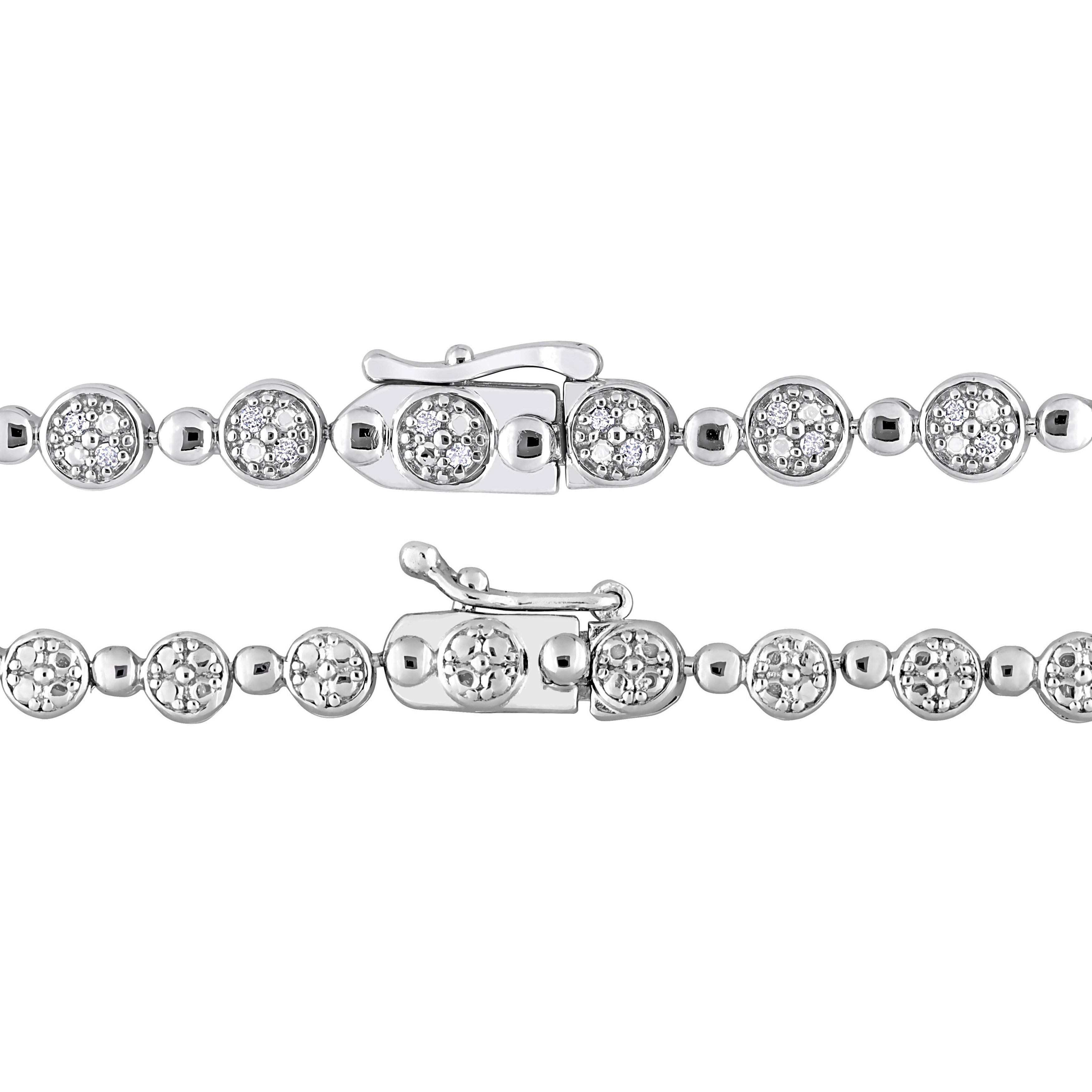 1 CT TW Diamond Tennis Bracelet and Necklace Set in Sterling Silver - 17 in + 7.5 in