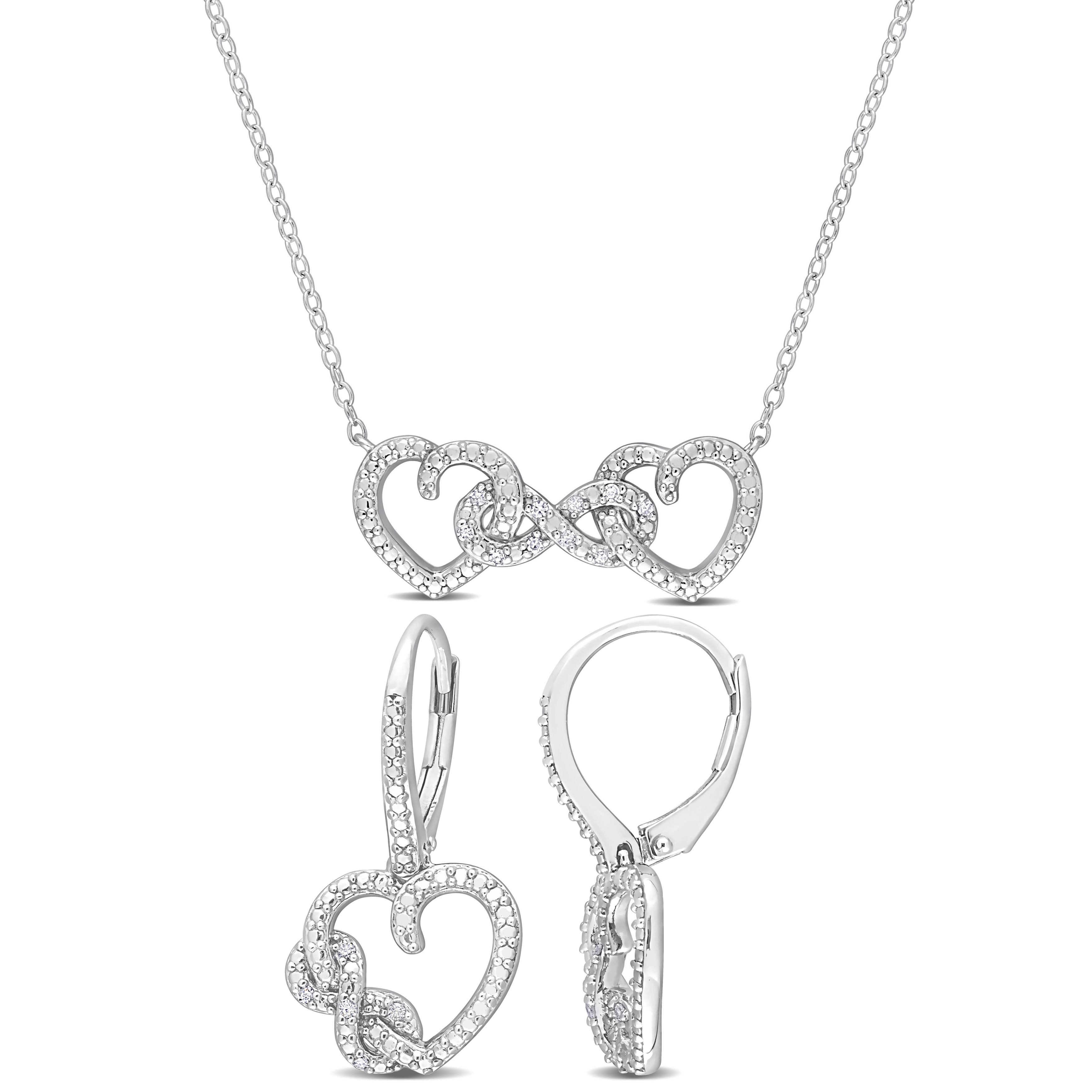 1/10 CT TDW Diamond 2-Piece Infinity Heart Earrings and Necklace Set in Sterling Silver