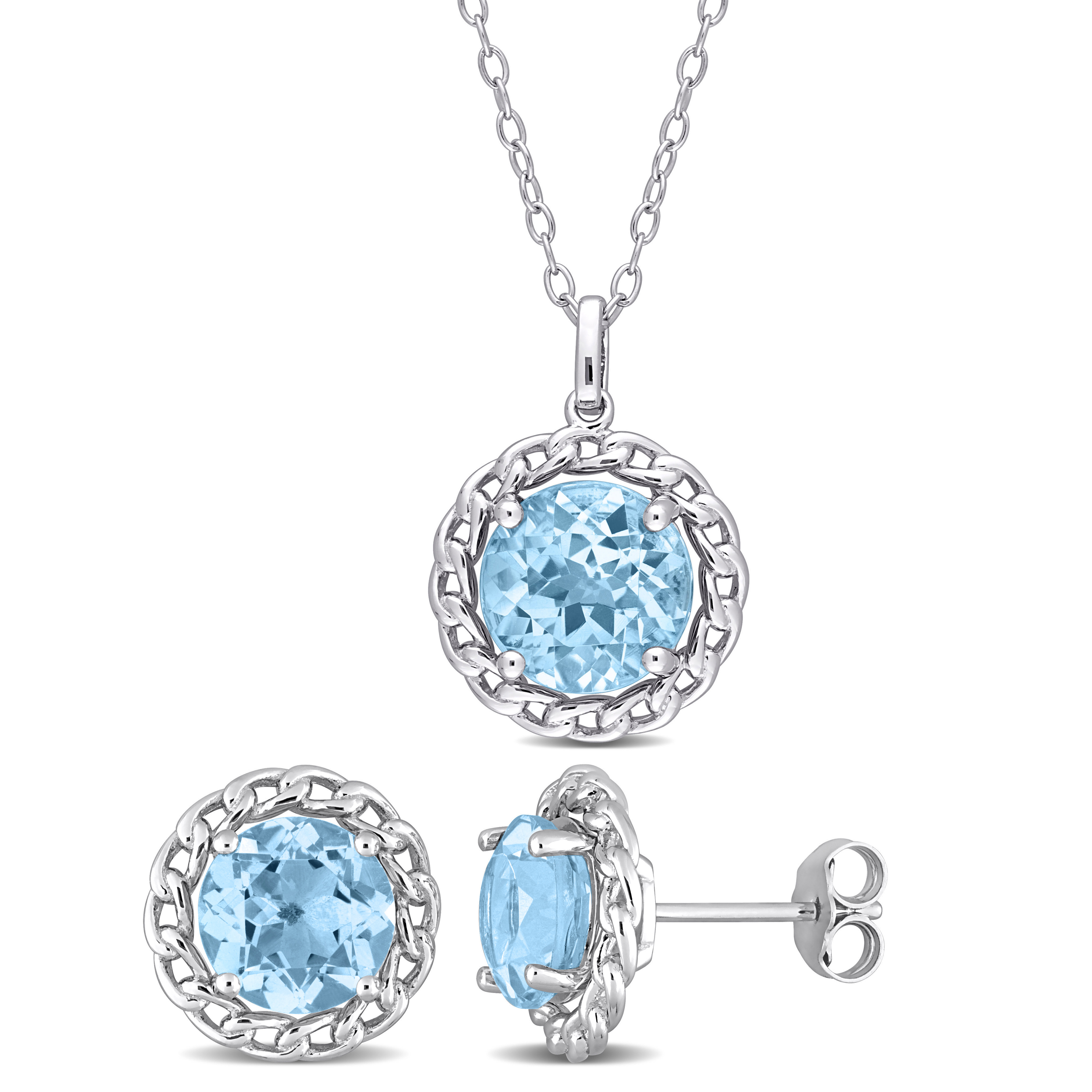 8 1/5 CT TGW Sky-Blue Topaz 2-Piece Solitaire Necklace and Earrings Set in Sterling Silver