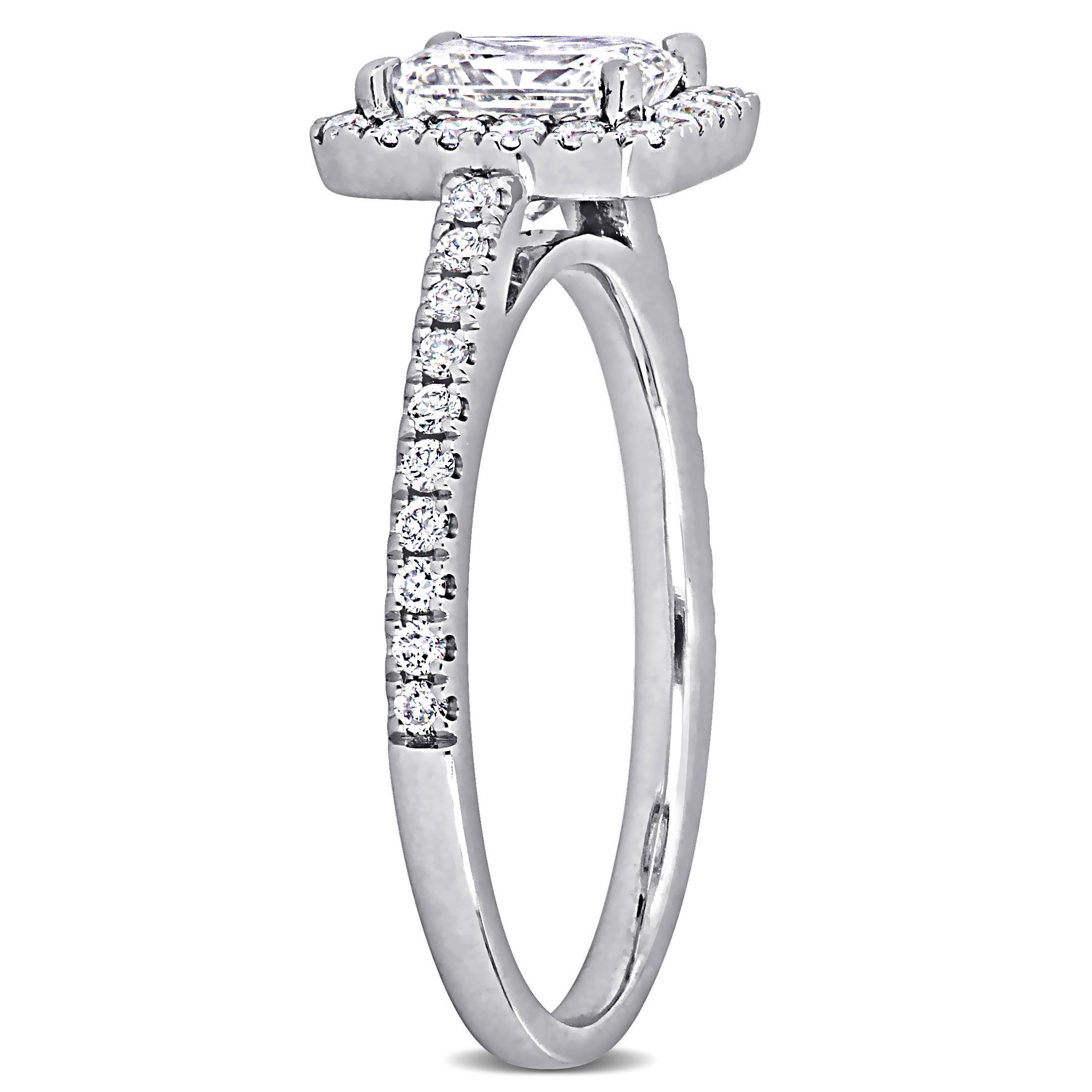 1 2/5 CT TDW Radiant-Cut and Round-Cut Diamond Halo Engagement Ring 14k White Gold