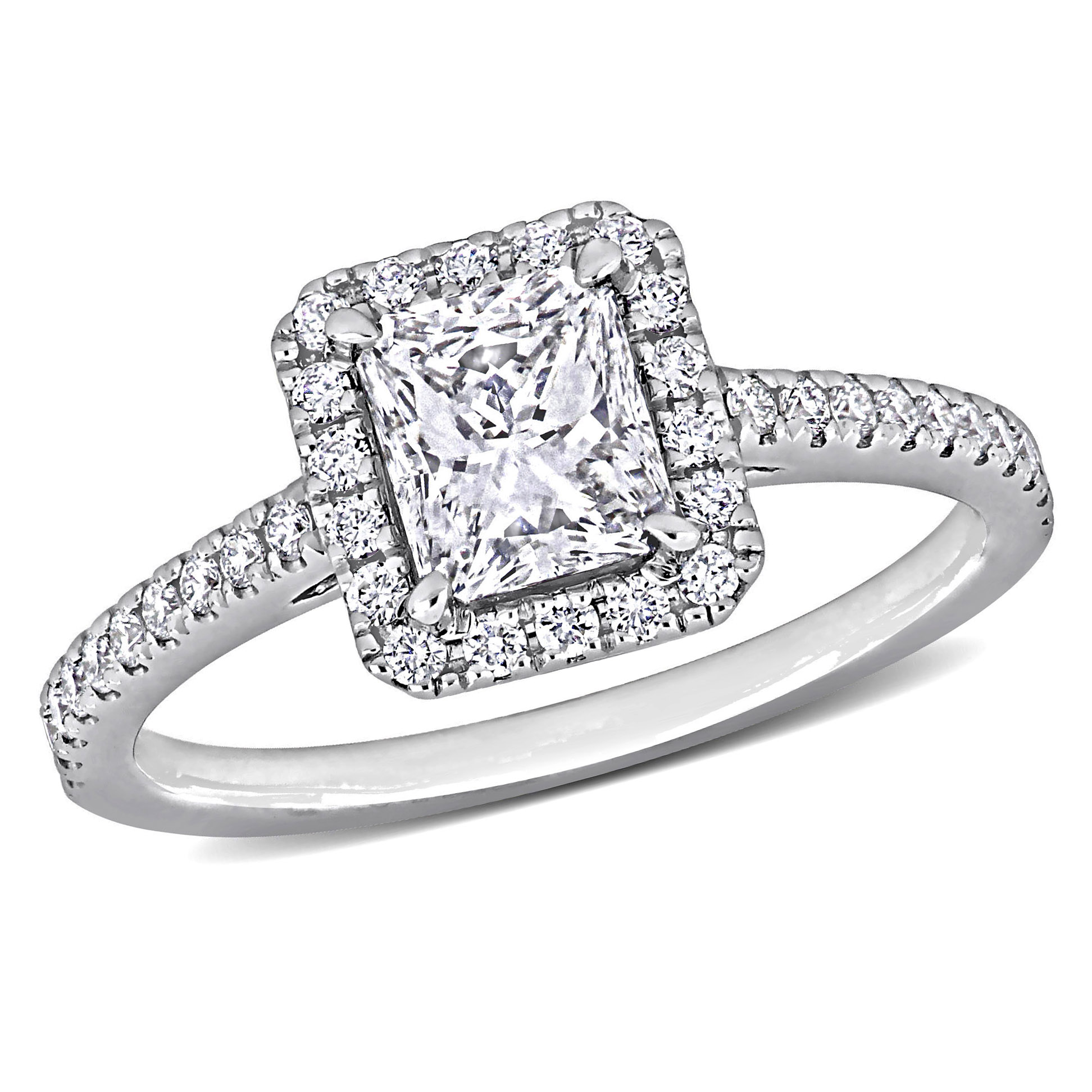 1 2/5 CT TDW Radiant-Cut and Round-Cut Diamond Halo Engagement Ring 14k White Gold