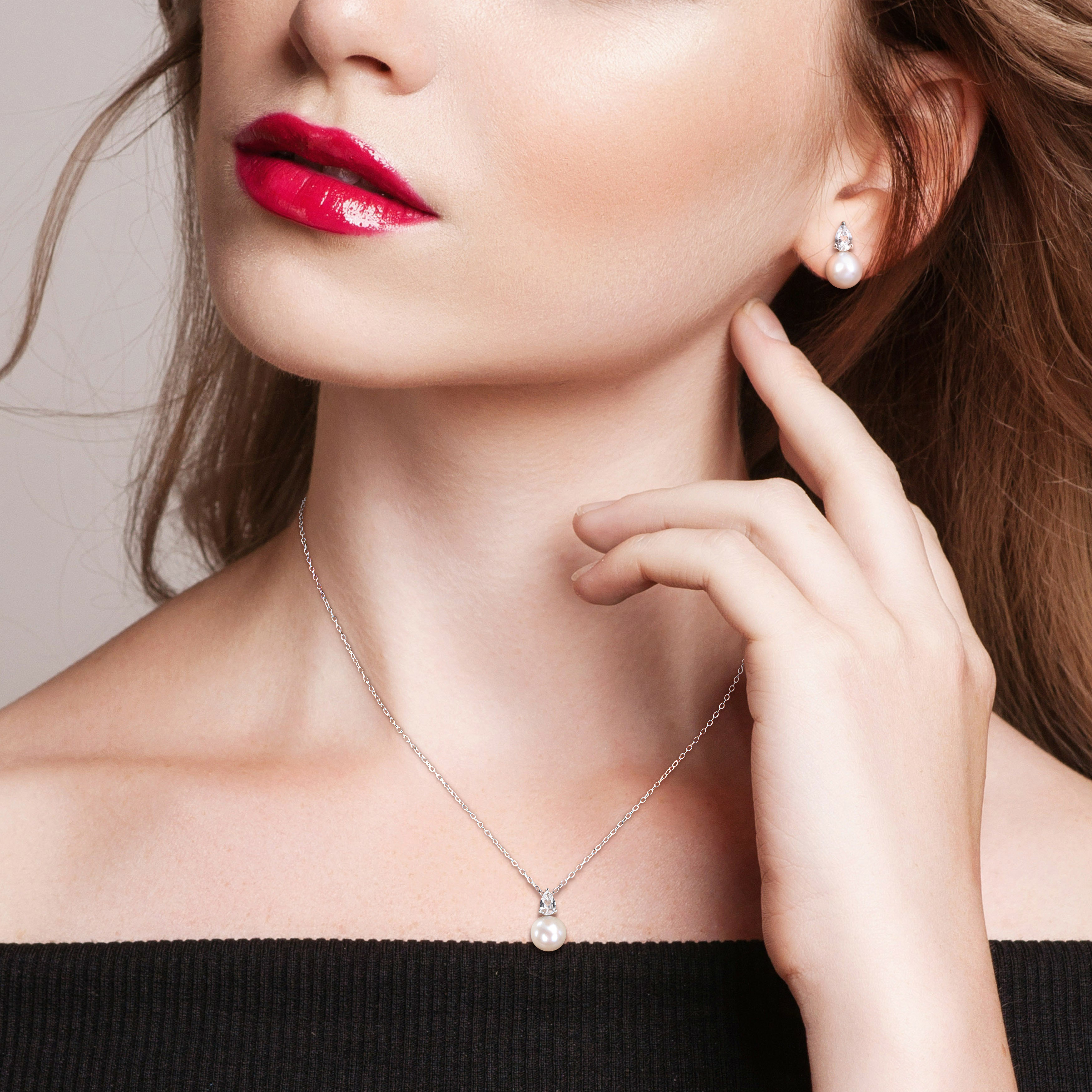 8.5-9mm Cultured Freshwater Pearl and 2ct TGW Created White Sapphire Pendant with Chain and Earrings Set in Sterling Silver - 18 in