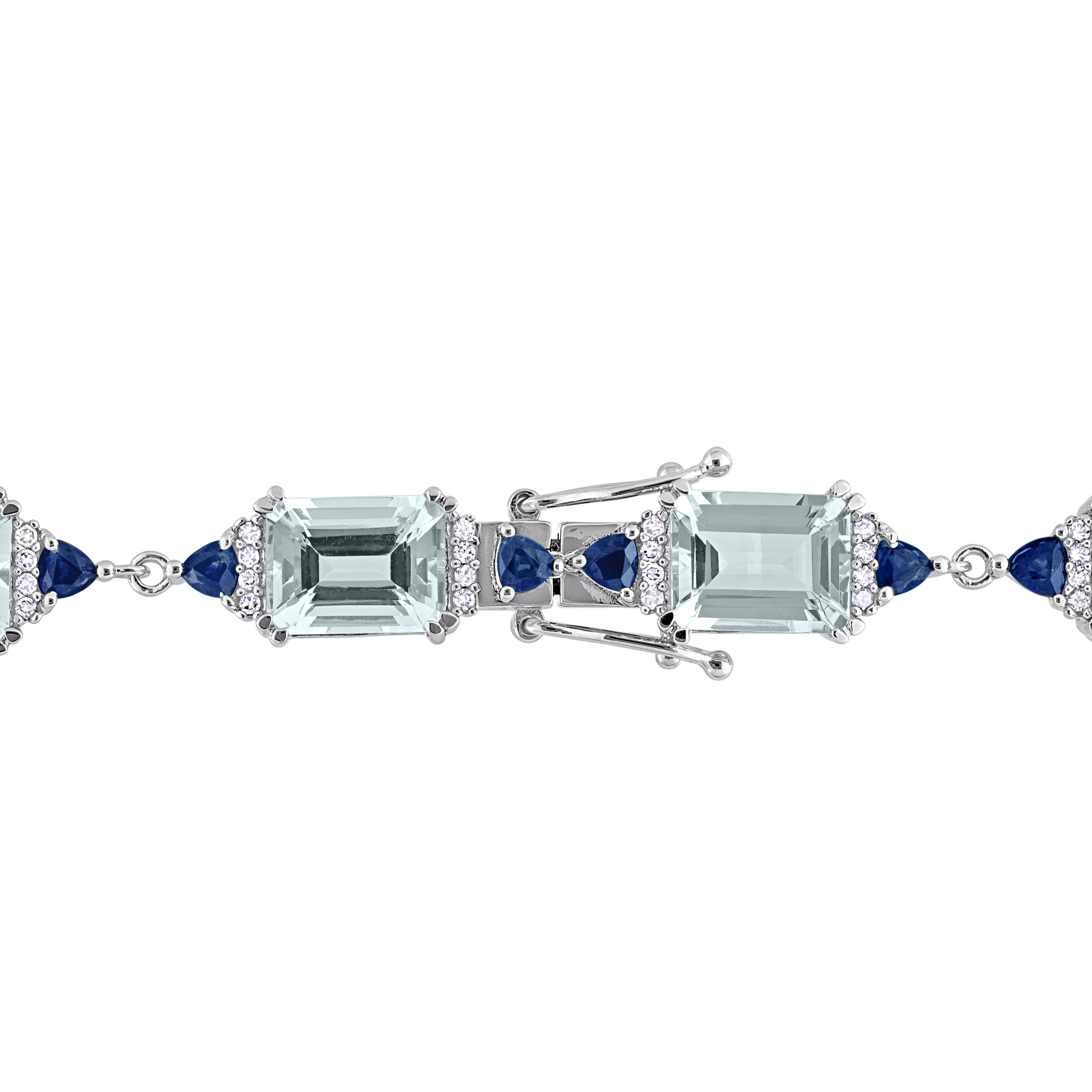19 4/5 CT TGW Trilliant-Cut Sapphire Aquamarine and 2/5 CT TDW Diamond Octagon Bracelet in 14k White Gold- 7.25 in.
