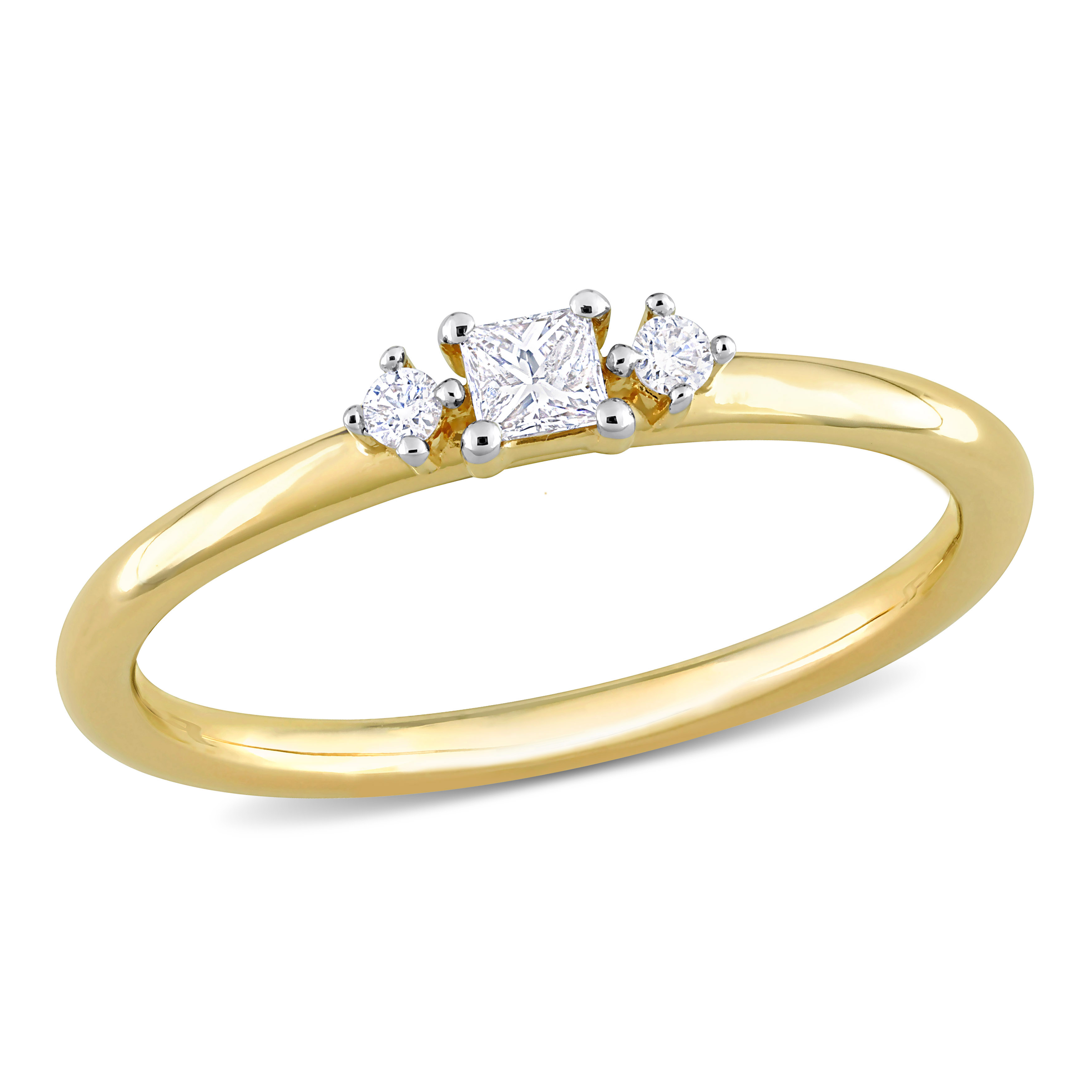 1/6 CT TDW Princess & Round Diamond Ring in 14k Yellow Gold