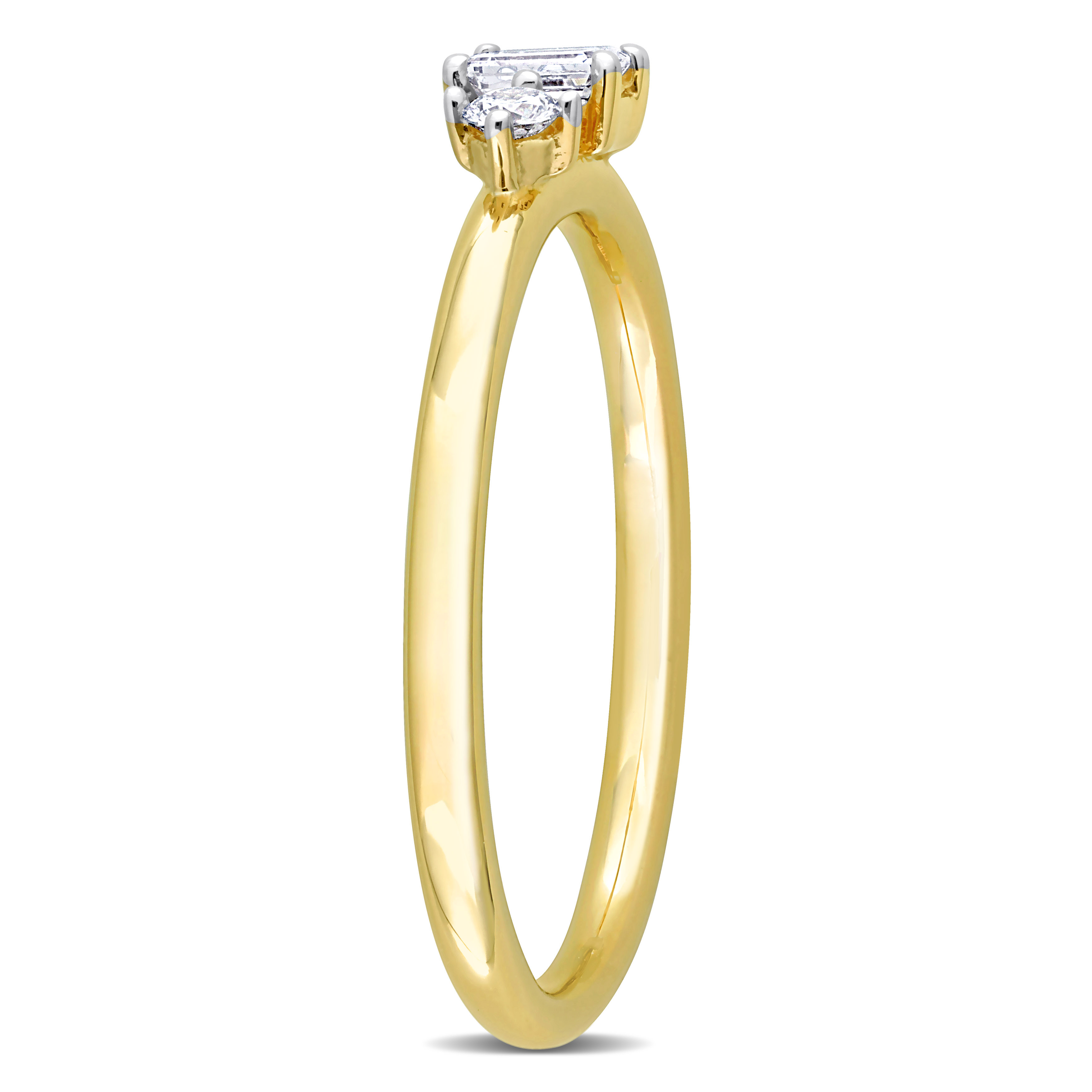 1/4 CT TDW Emerald & Round Diamond Ring in 14k Yellow Gold