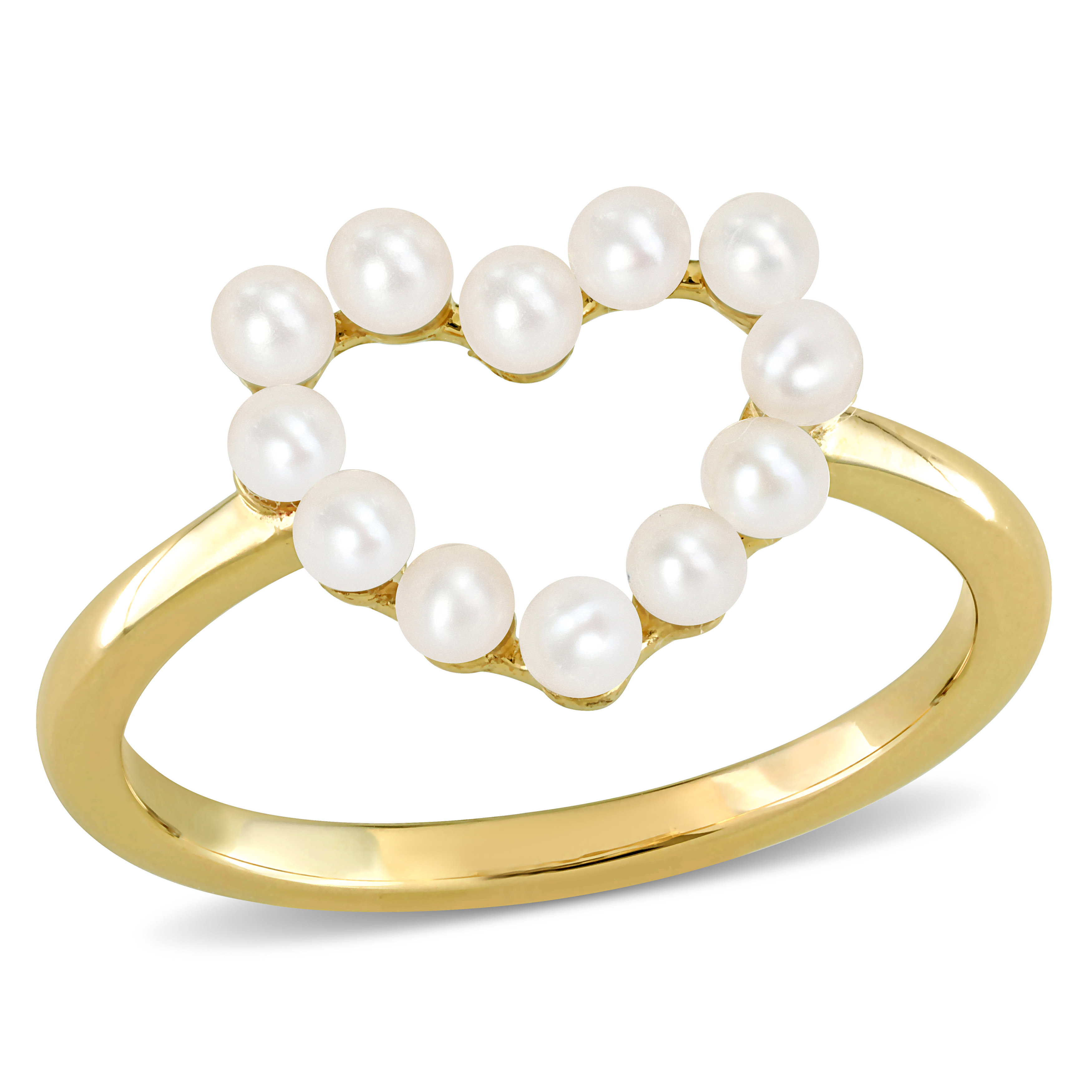 2-2.5 MM Cultured Freshwater Pearl Heart Ring in 14k Yellow Gold