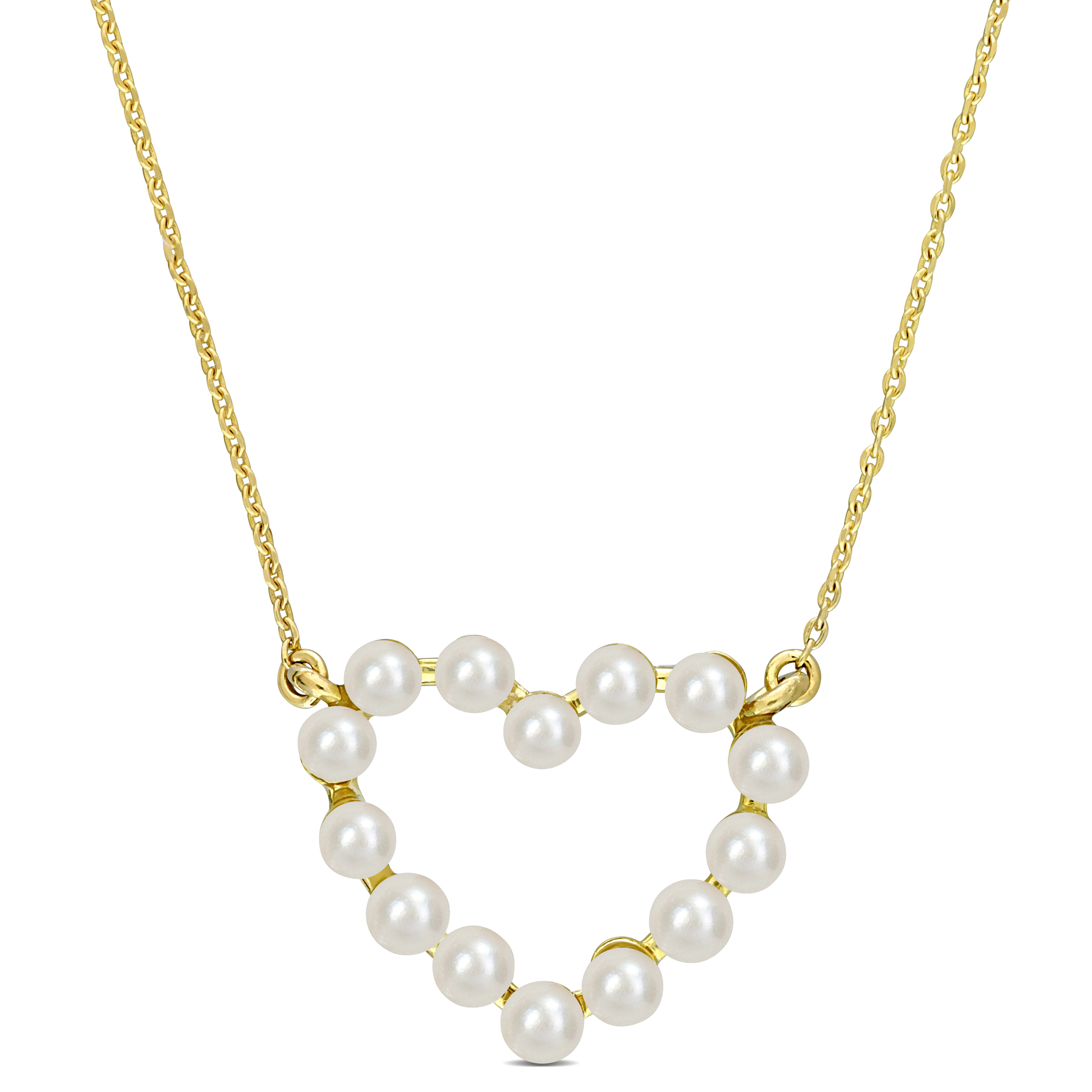 2-2.5 MM Cultured Freshwater Pearl Heart Pendant With Chain in 14k Yellow Gold
