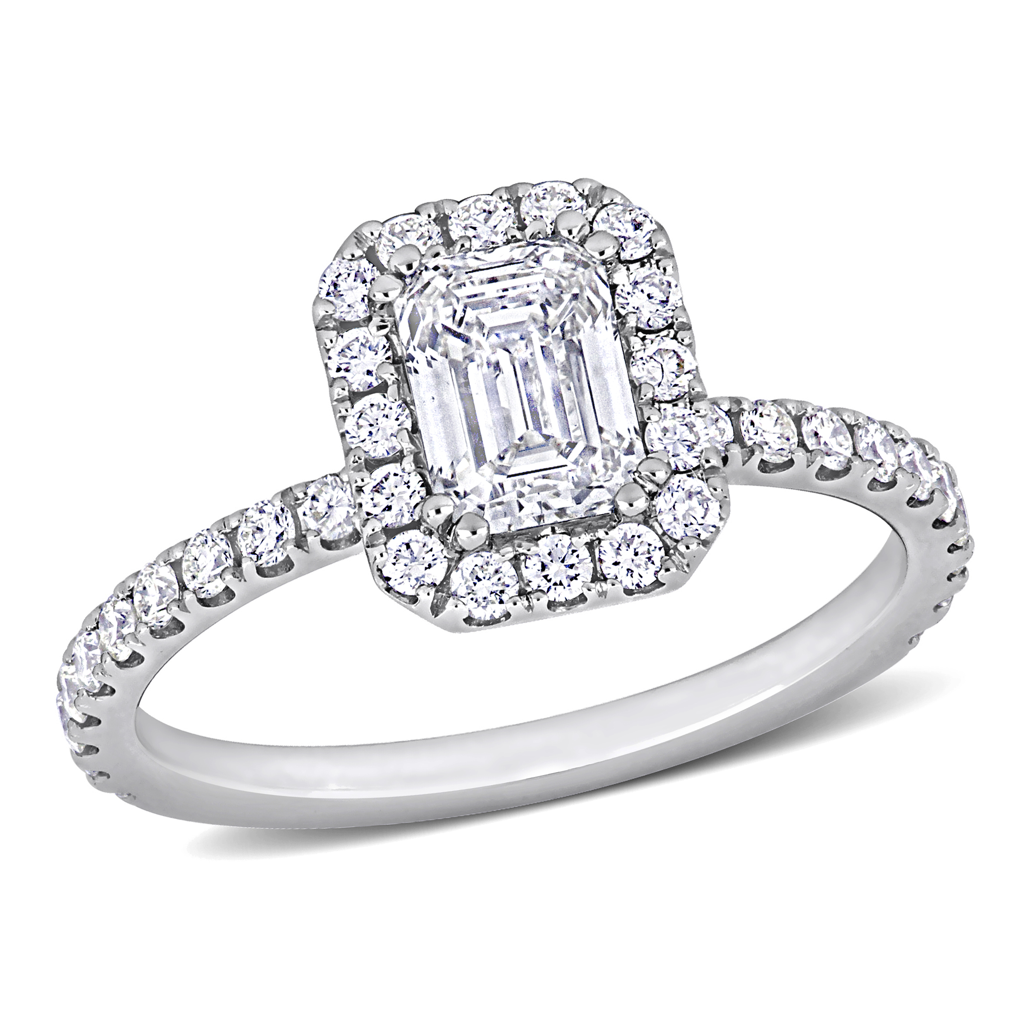1 5/8 CT TDW Emerald-Cut and Round-Cut Diamond Engagement Ring 14k White Gold
