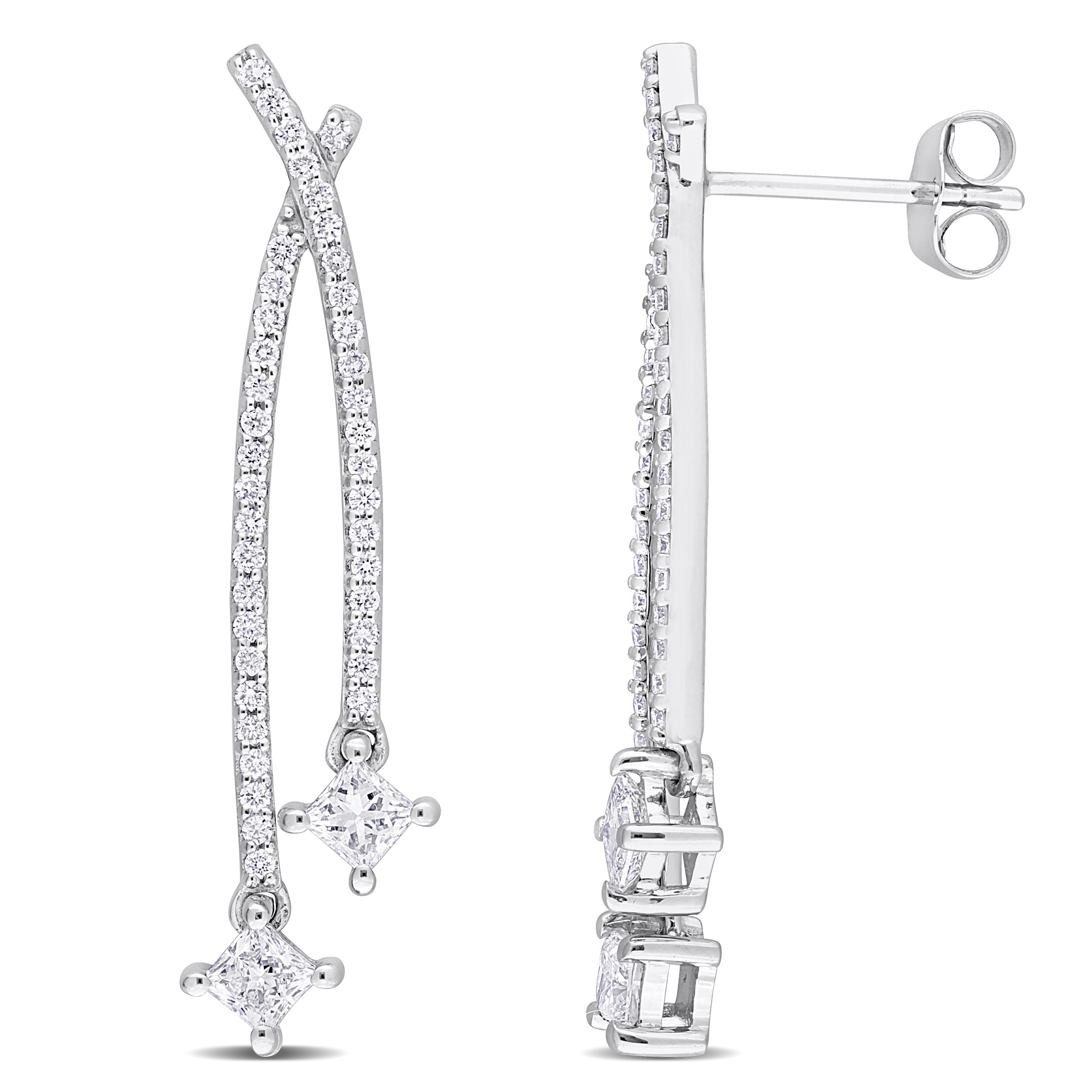 1 CT TW Princess & Round Lab Created Diamond Earrings in 14k White Gold