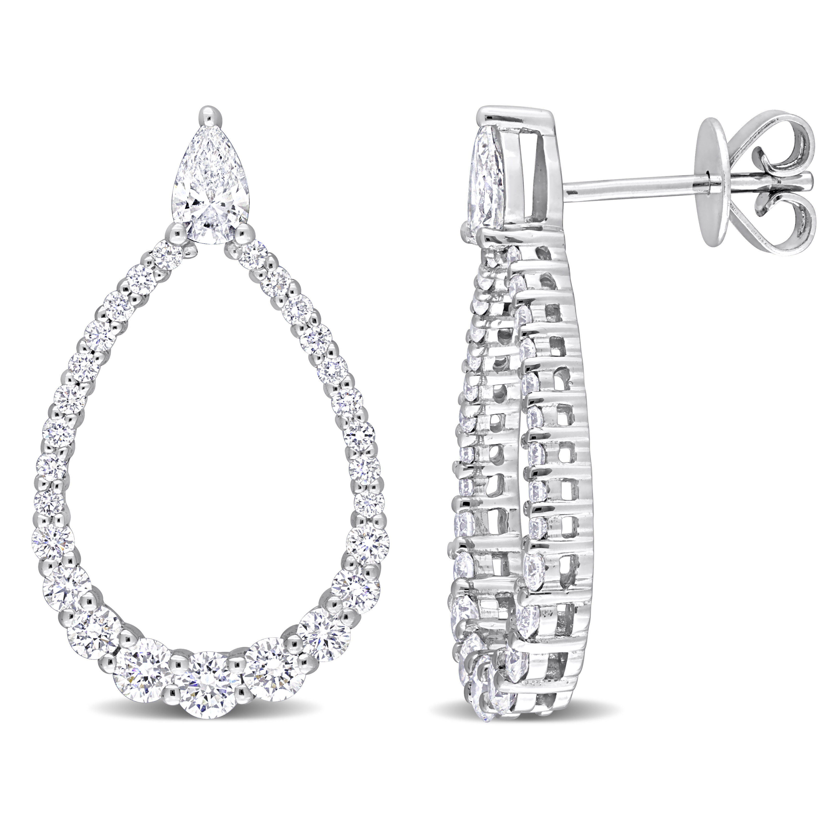 1 1/3 CT TW Pear & Round Lab Created Diamond Open Earrings in 14k White Gold