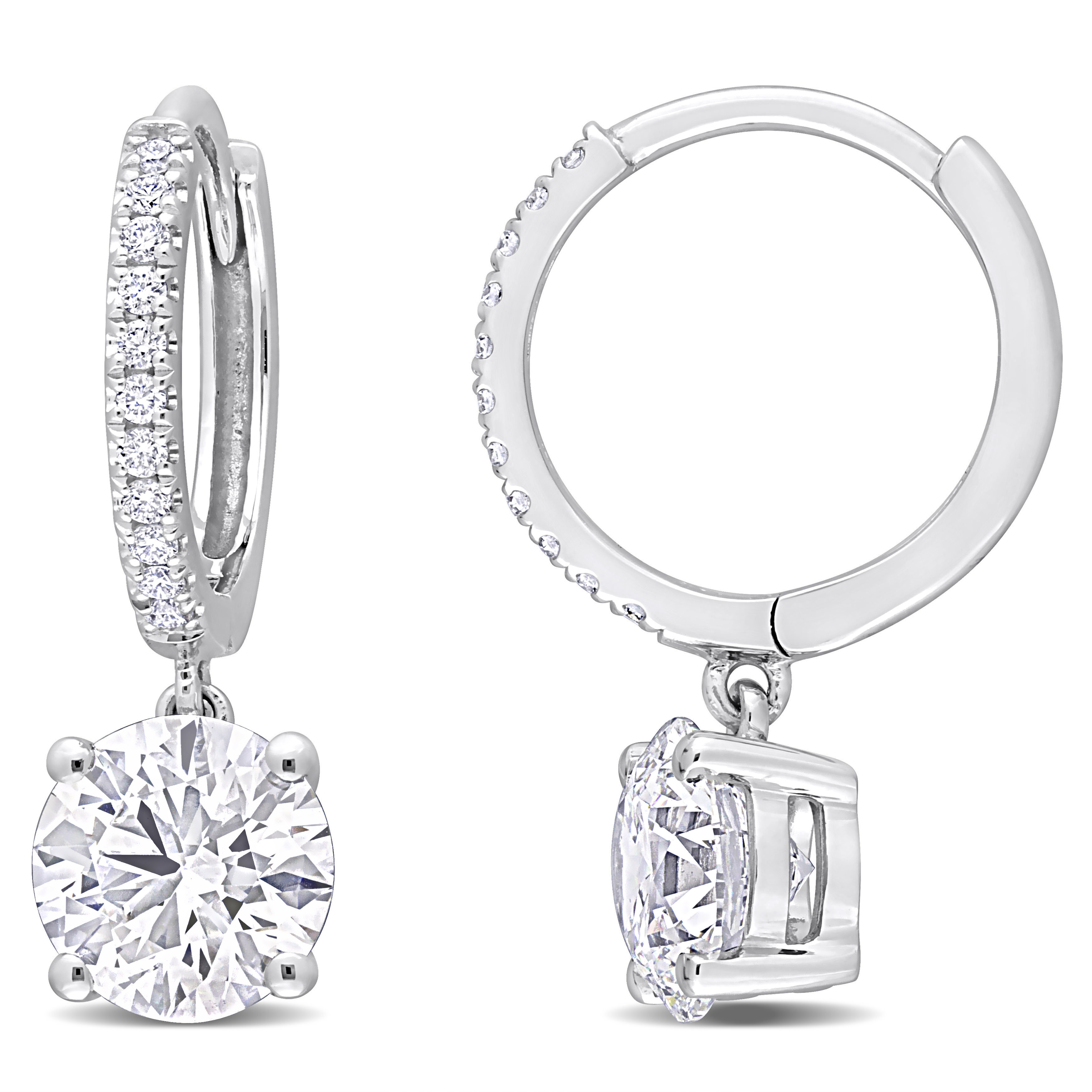 2 1/10 CT TW Lab Created Diamond Huggie Charm Earrings in 14k White Gold