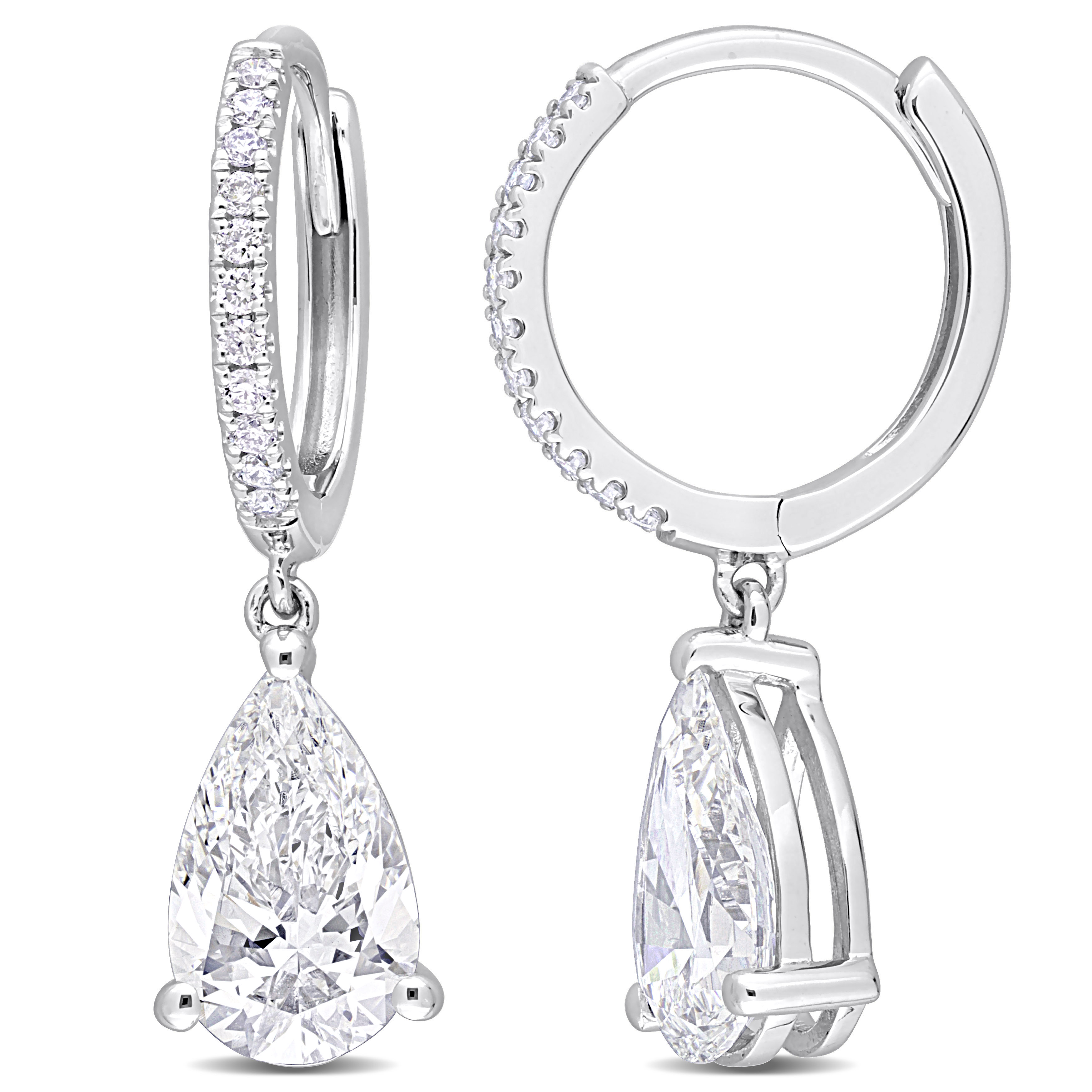 2 1/10 CT TW Pear & Round Lab Created Diamond Huggie Charm Earrings in 14k White Gold