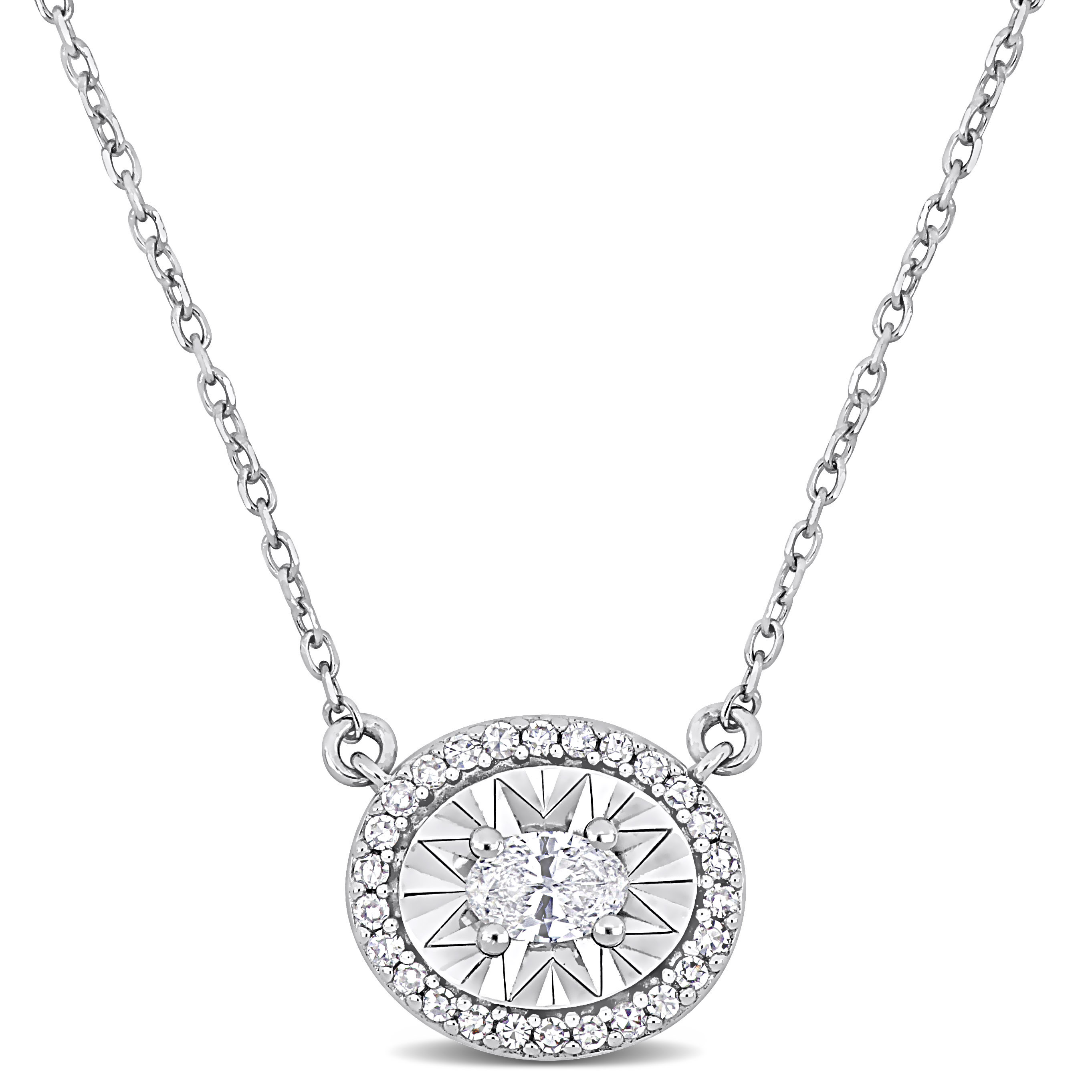 1/4 CT TDW Oval-Cut Diamond Halo Necklace in 14k White Gold - 16 in.