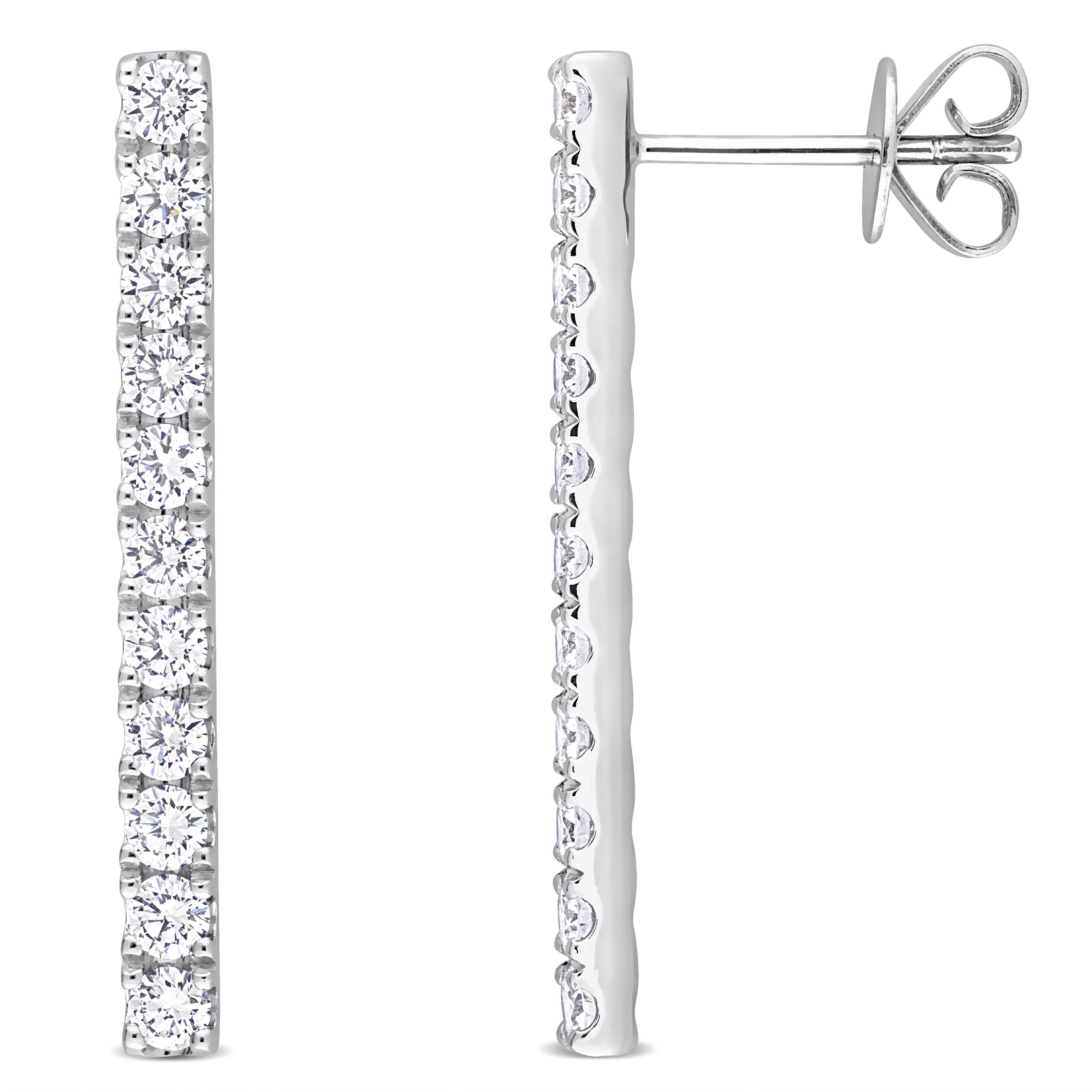 1 CT TDW Diamond Linear Drop Earrings in 14k White Gold