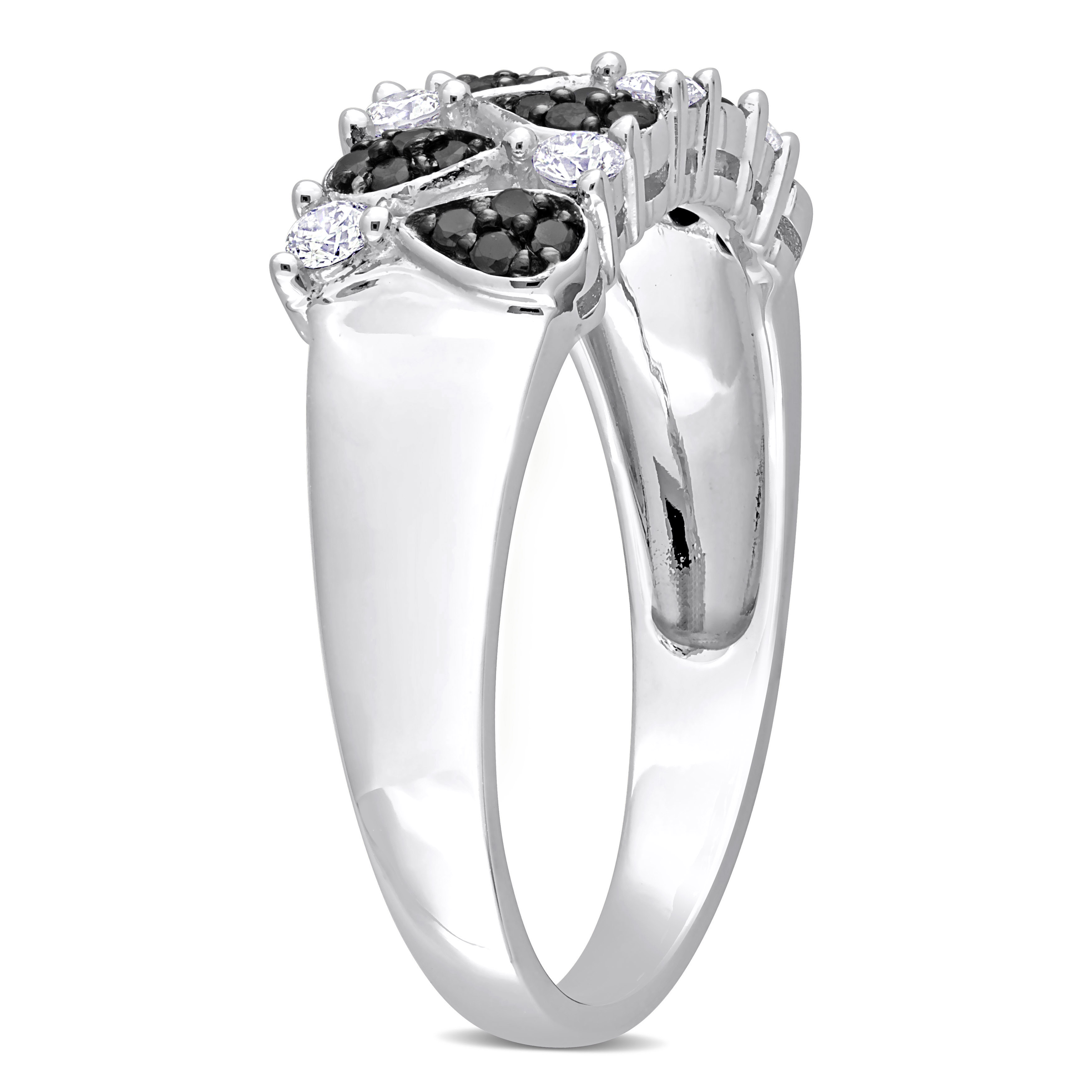 3/8 CT TDW Black and White Diamond Ring in 14k White Gold