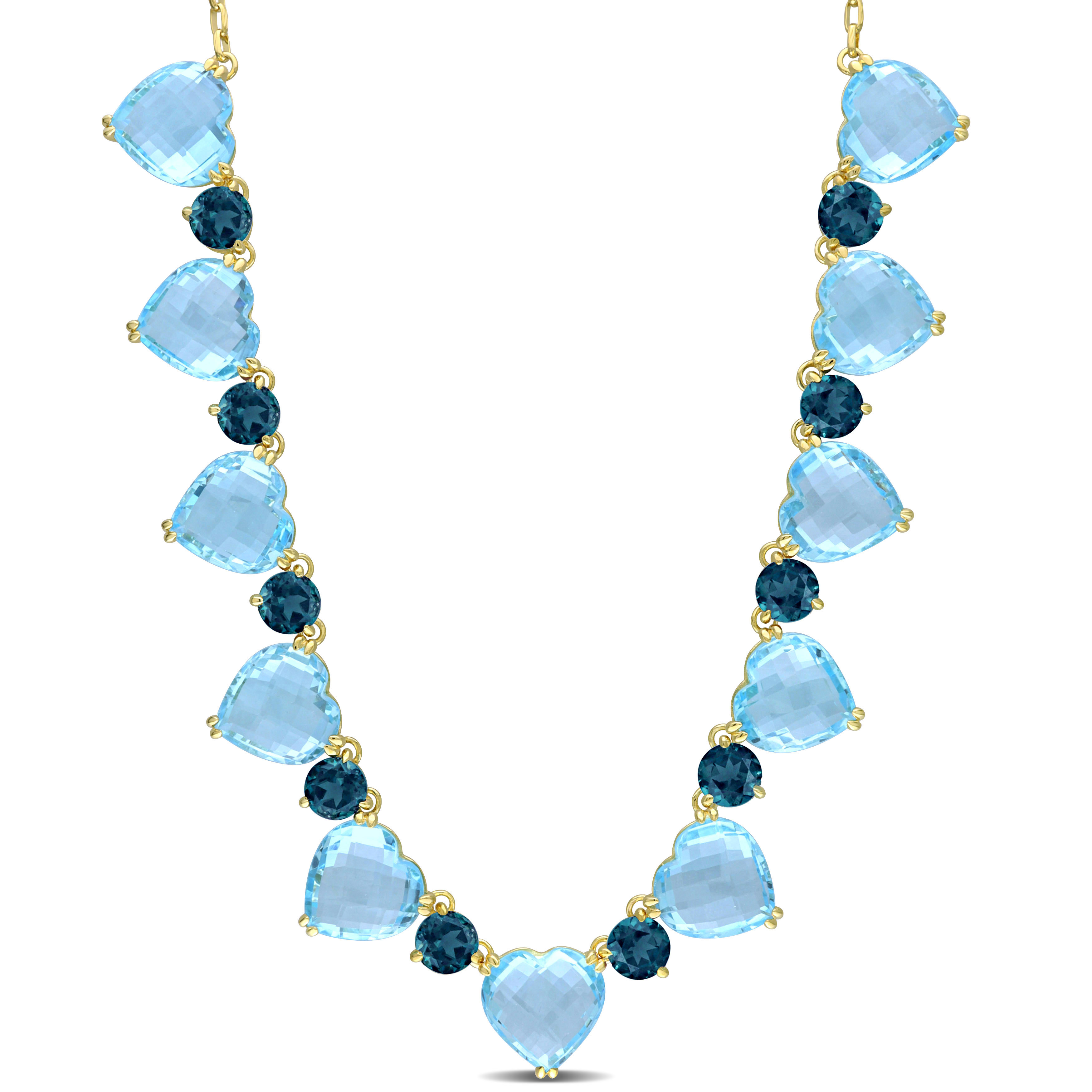 139 CT TGW Blue Topaz - Sky Blue Topaz - London 17" Necklace in Yellow Plated Sterling Silver