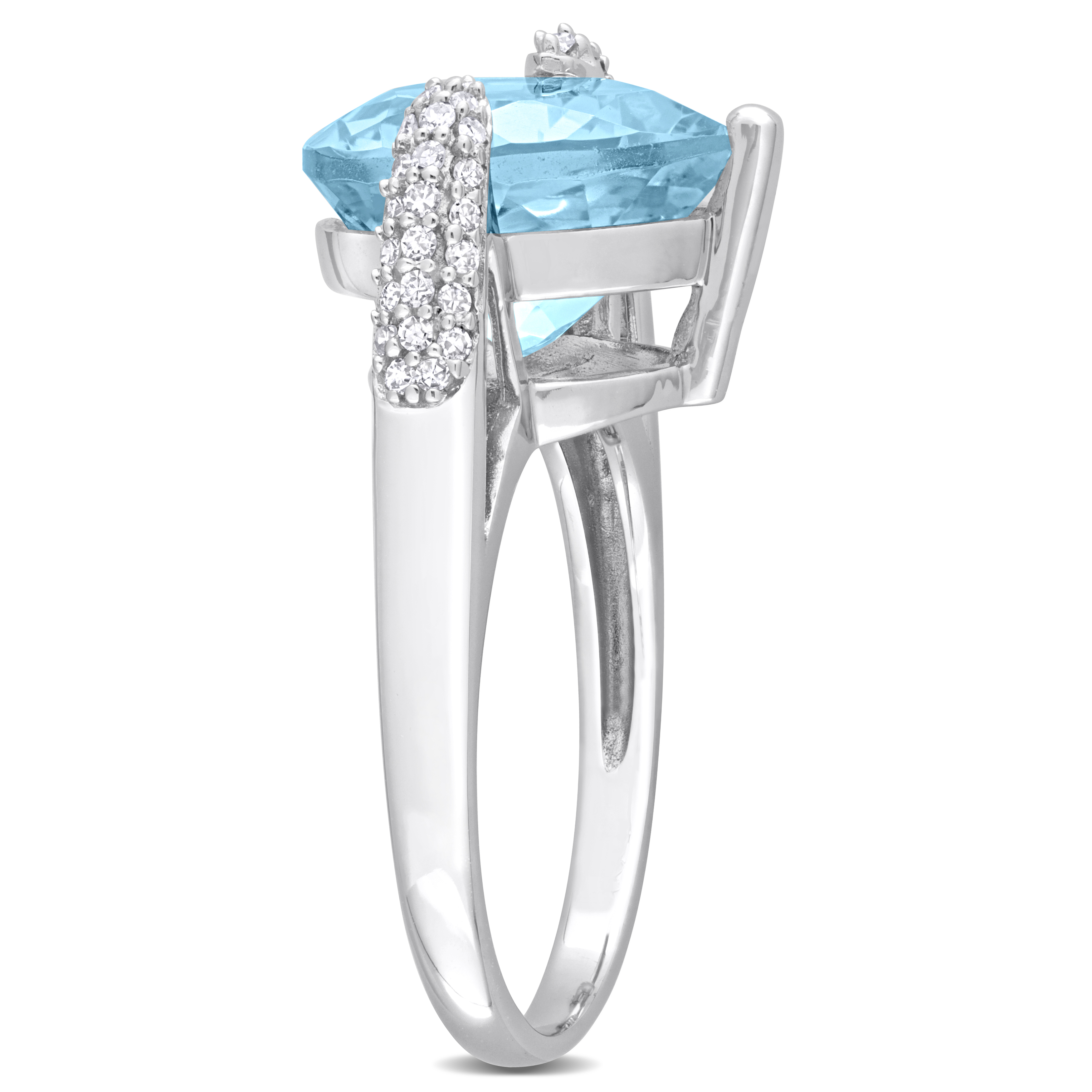 7 CT TGW Heart-Cut Sky Blue Topaz and 1/5ct TDW Diamond Ring in 14k White Gold