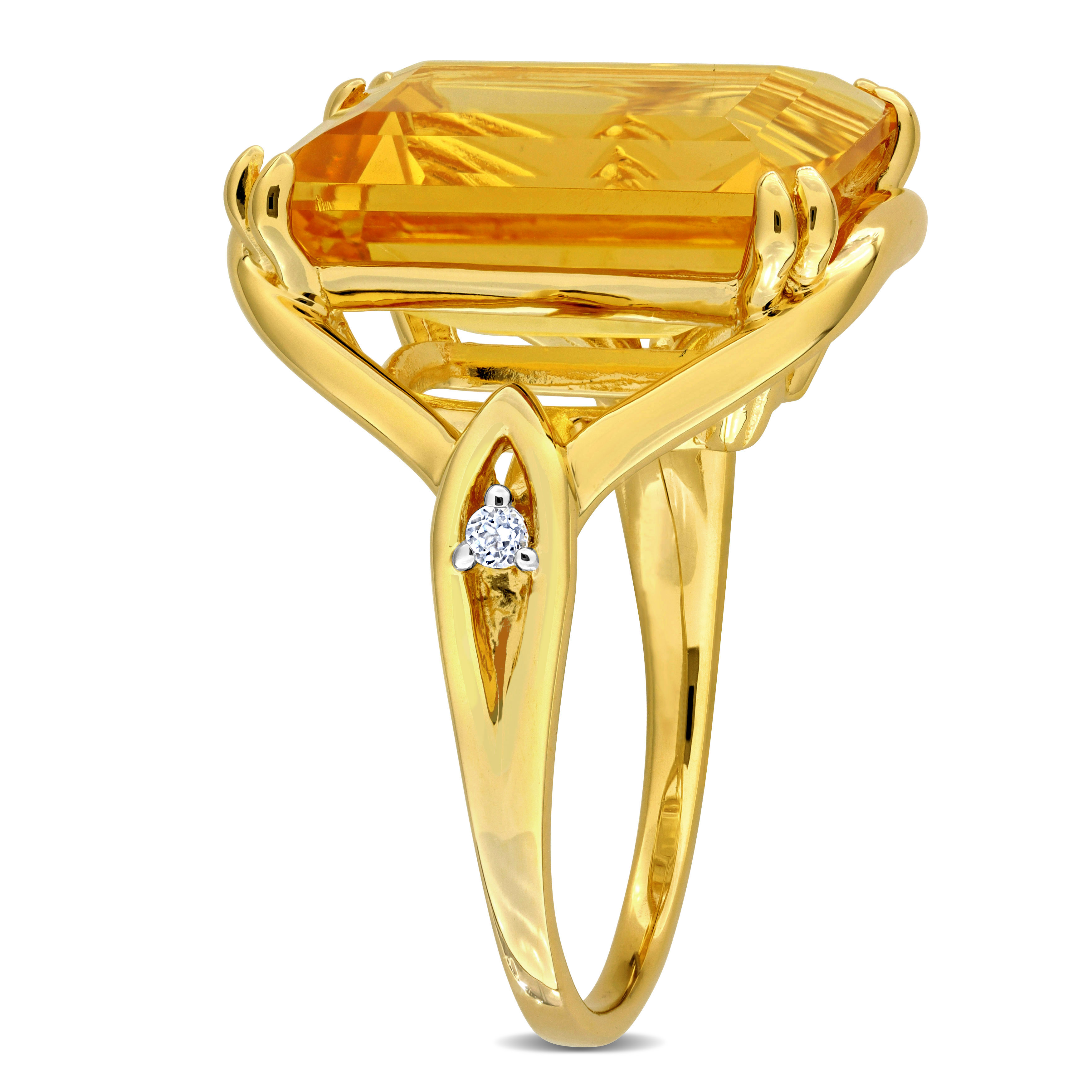 10 3/4 CT TGW Octagon-Cut Citrine and White Topaz Solitaire Ring in Yellow Plated Silver