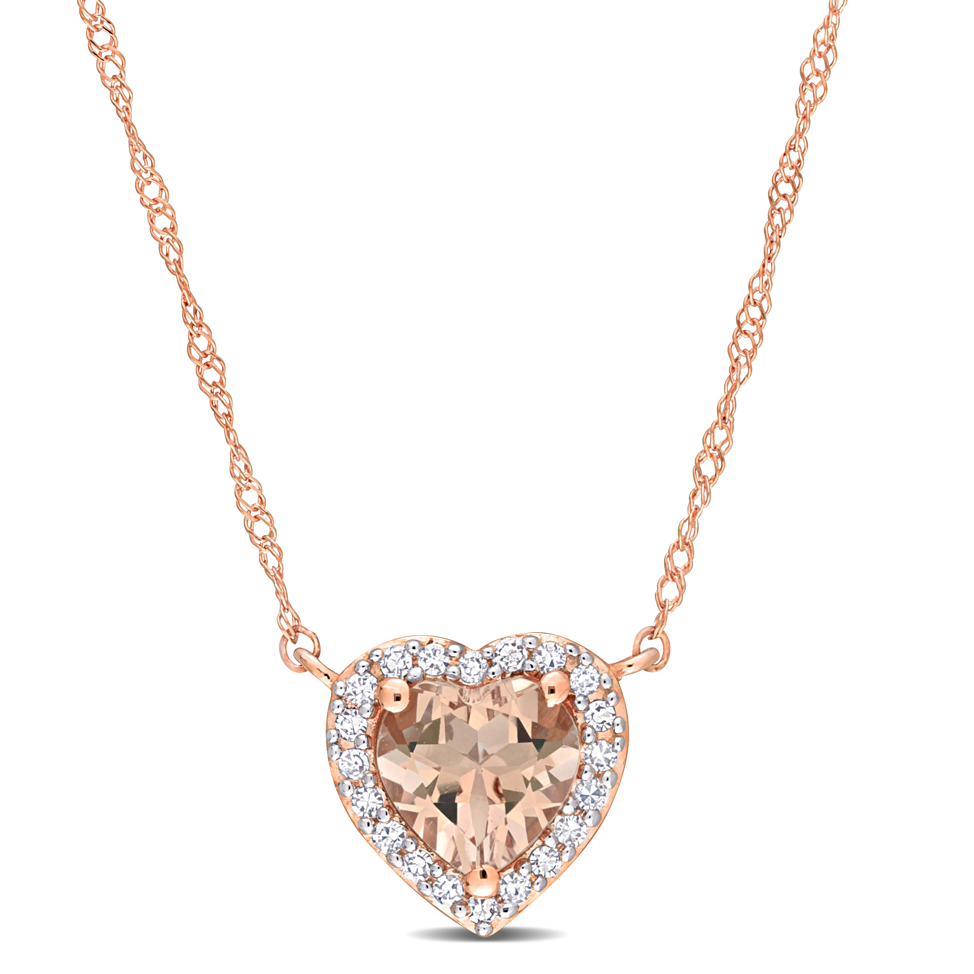 5/8 CT TGW Heart-Cut Morganite and 1/10CT TDW Diamond Halo Necklace in 14k Rose Gold