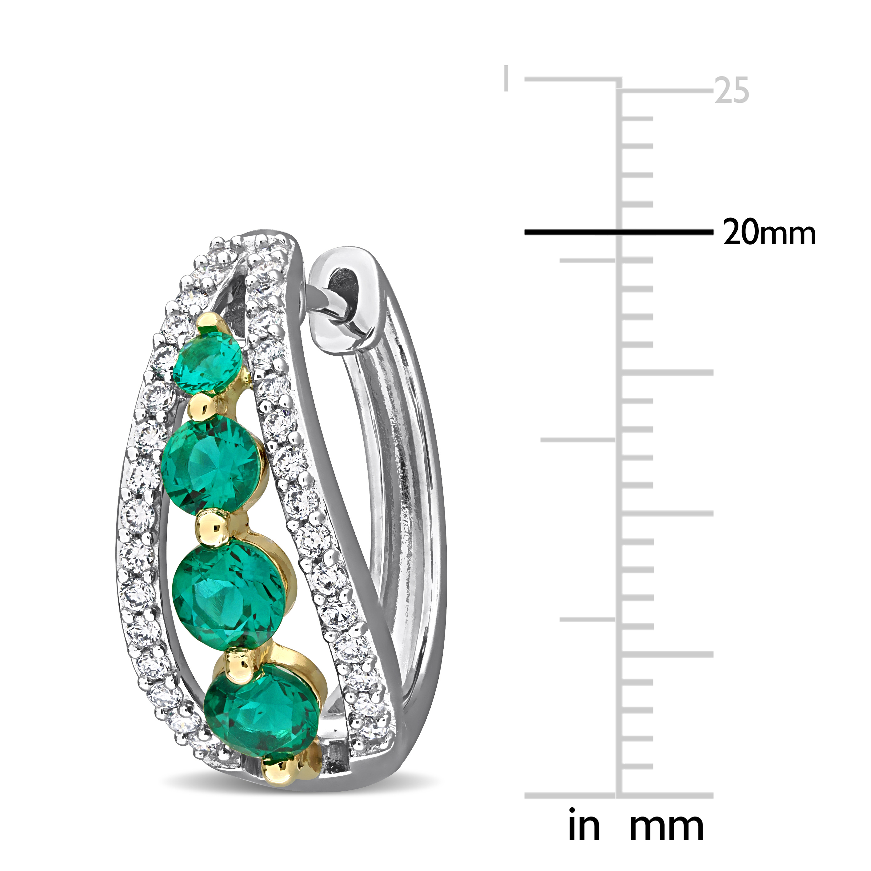 1 1/3ct TGW Created Emerald and 1/2ct Lab-Grown TW Diamond Hoop Earrings in 14k Two-Tone Gold