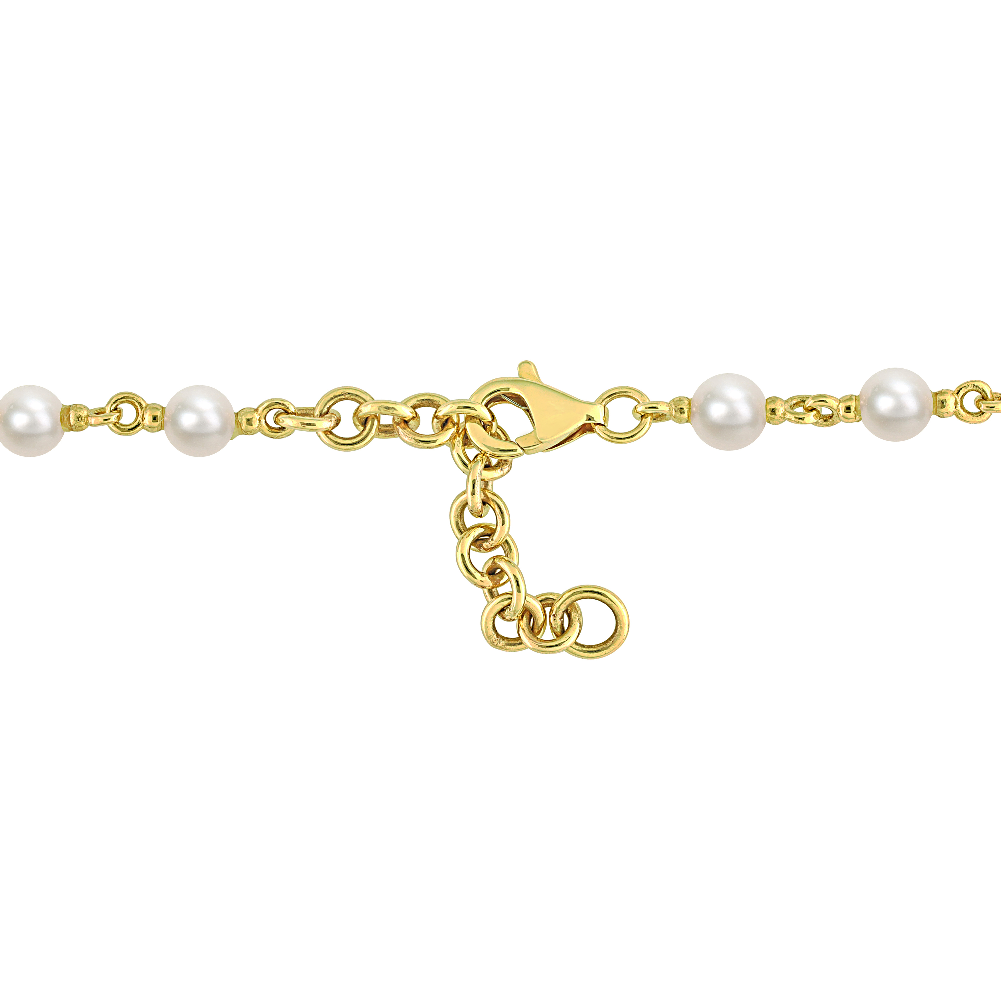 3.5 - 4 MM White Freshwater Cultured Pearl Bracelet 10k Yellow Gold Length 7 inc.25