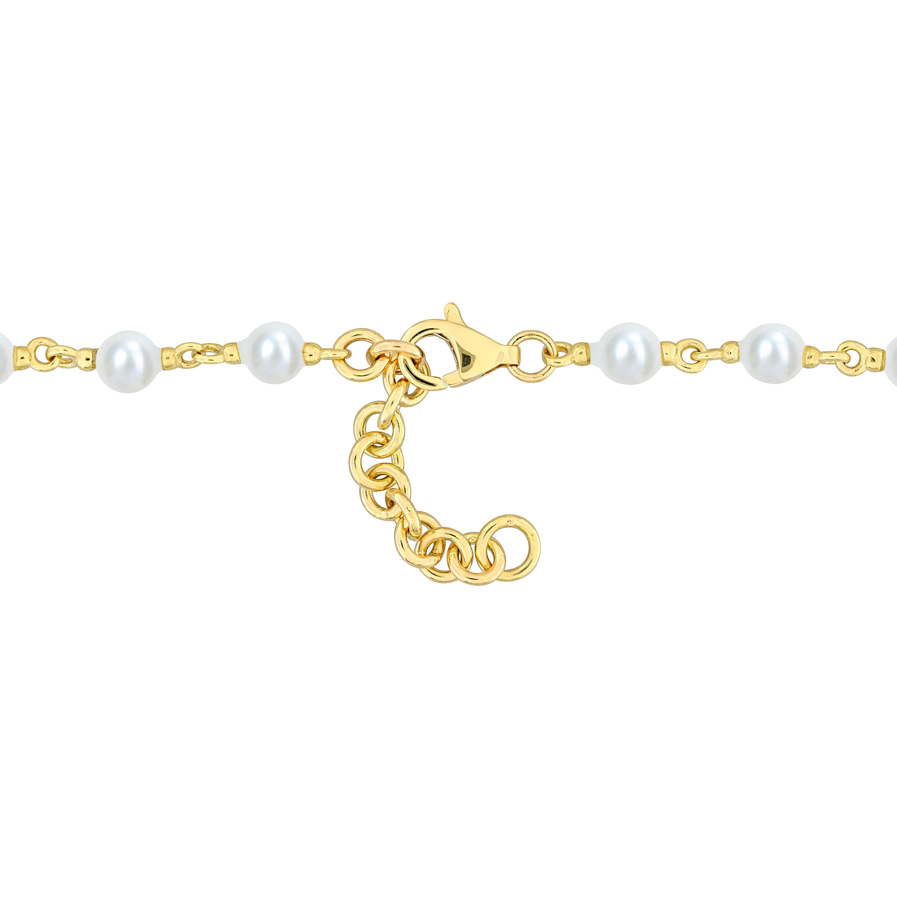 3.5-4mm Cultured Freshwater Pearl Station Bracelet in 10k Yellow Gold - 7.25 in.