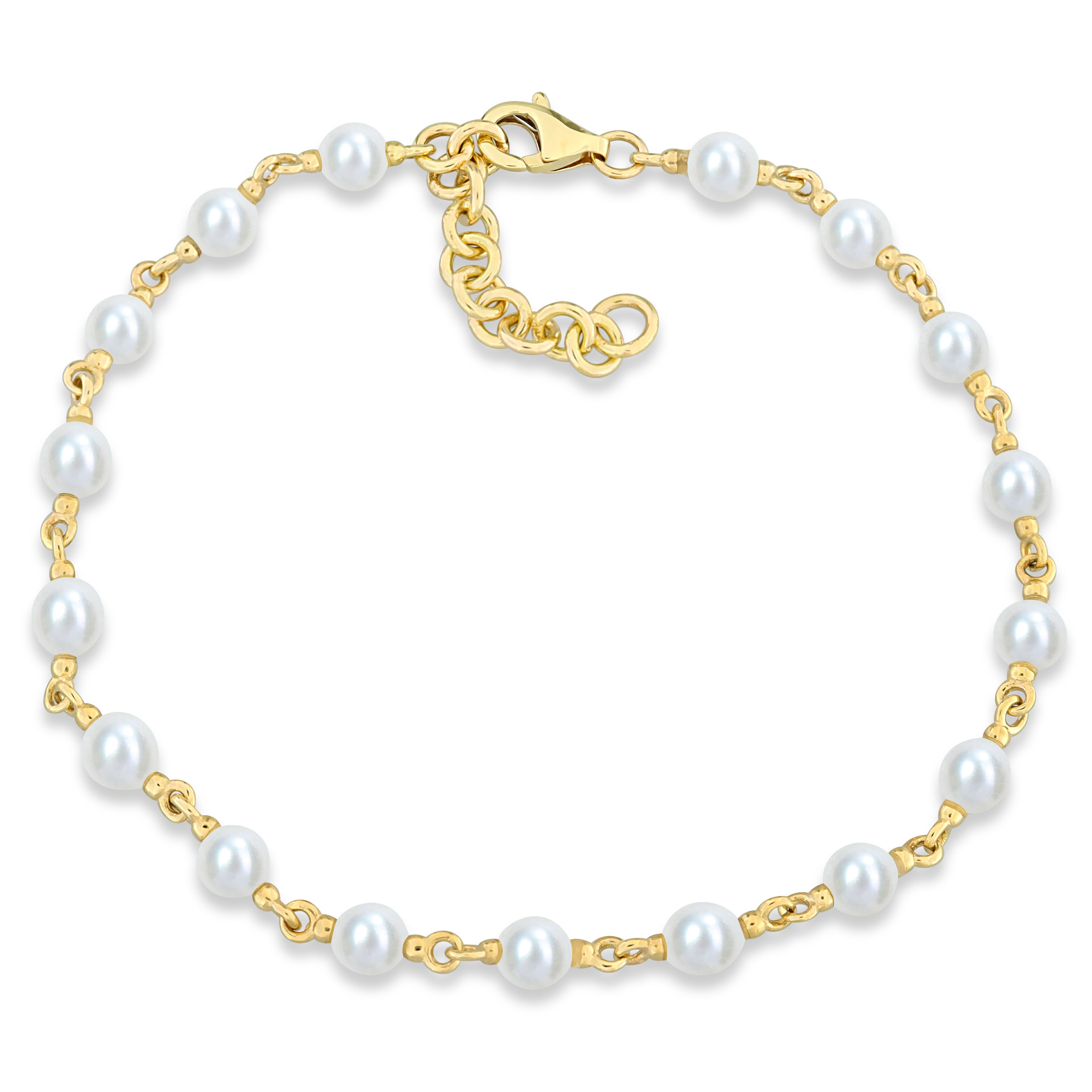 3.5-4mm Cultured Freshwater Pearl Station Bracelet in 10k Yellow Gold - 7.25 in.