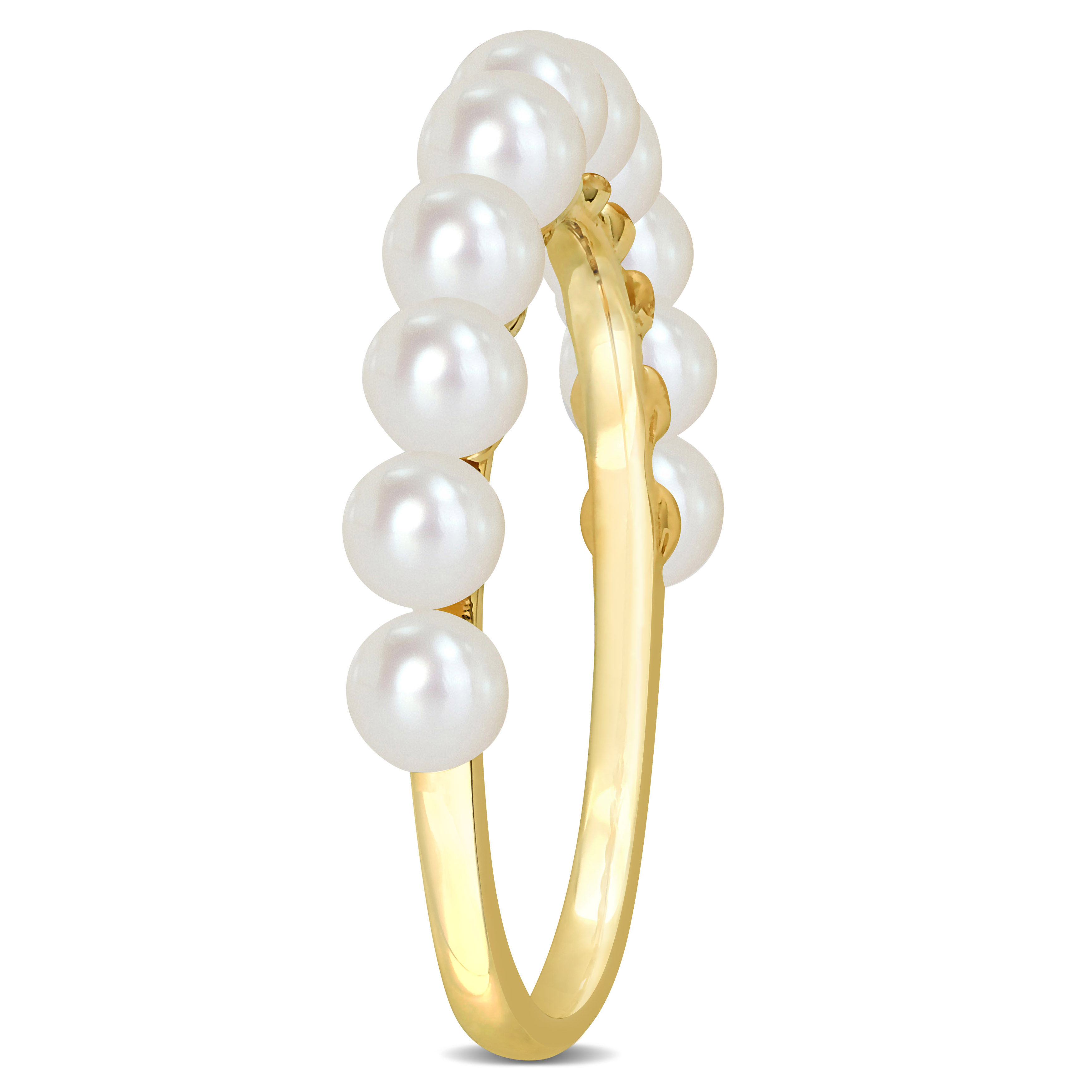 3-3.5MM Freshwater Cultured Pearl Single Row Ring in 14k Yellow Gold