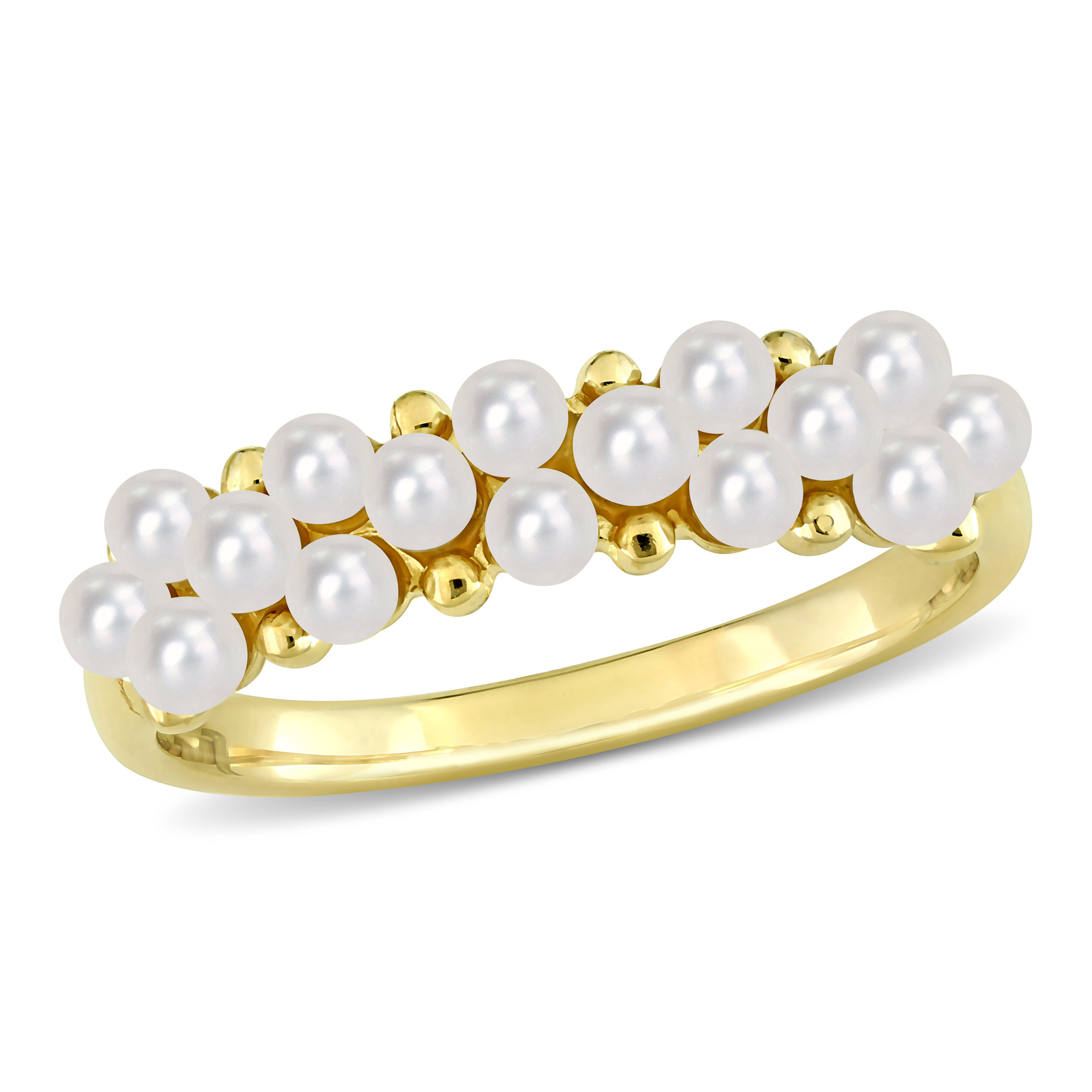 White Cultured Freshwater Pearl Semi-Eternity Ring in 14k Yellow Gold