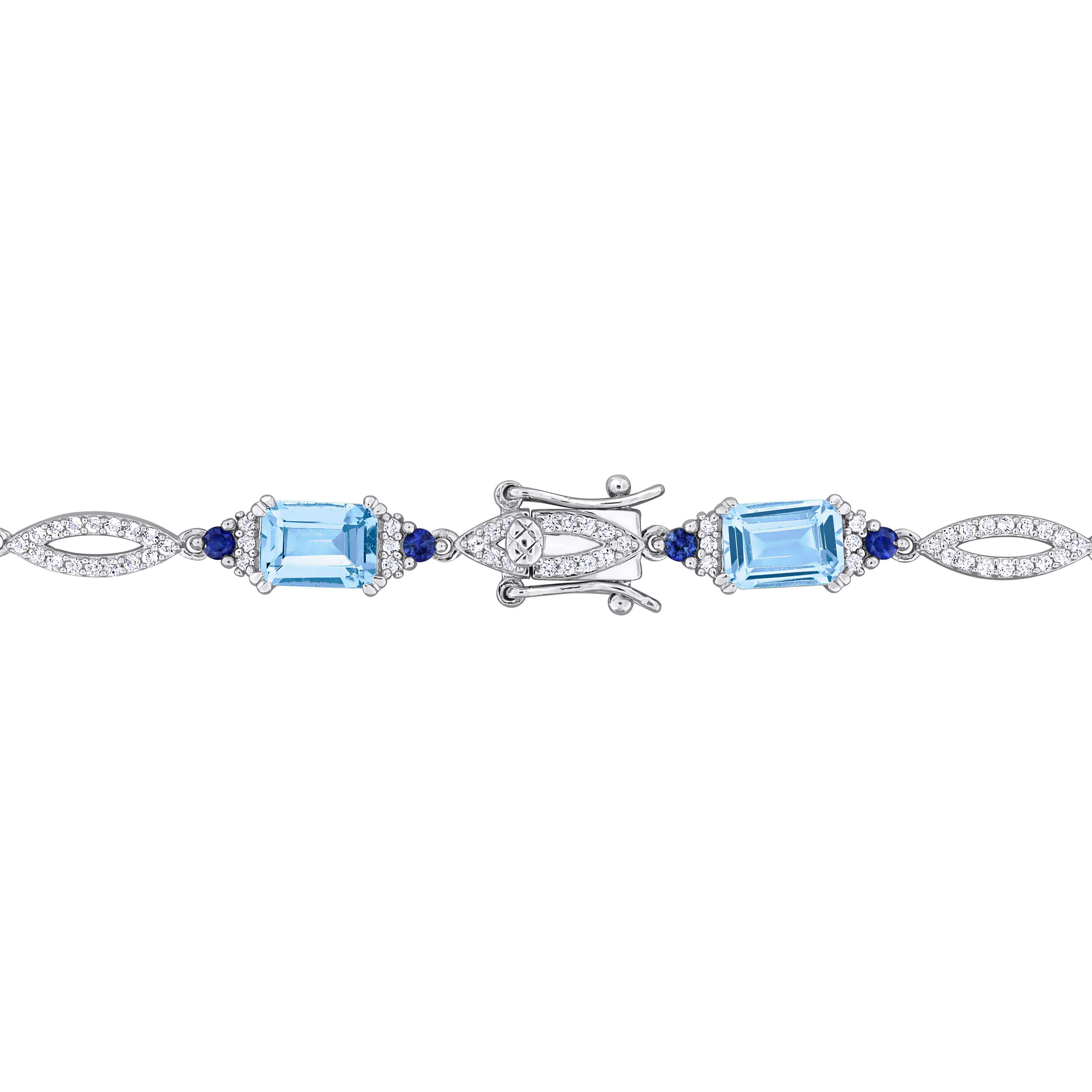 10 1/5 CT TGW Sky Blue Topaz Sapphire and White Topaz Elegant Link Bracelet in Sterling Silver - 7.25 in.