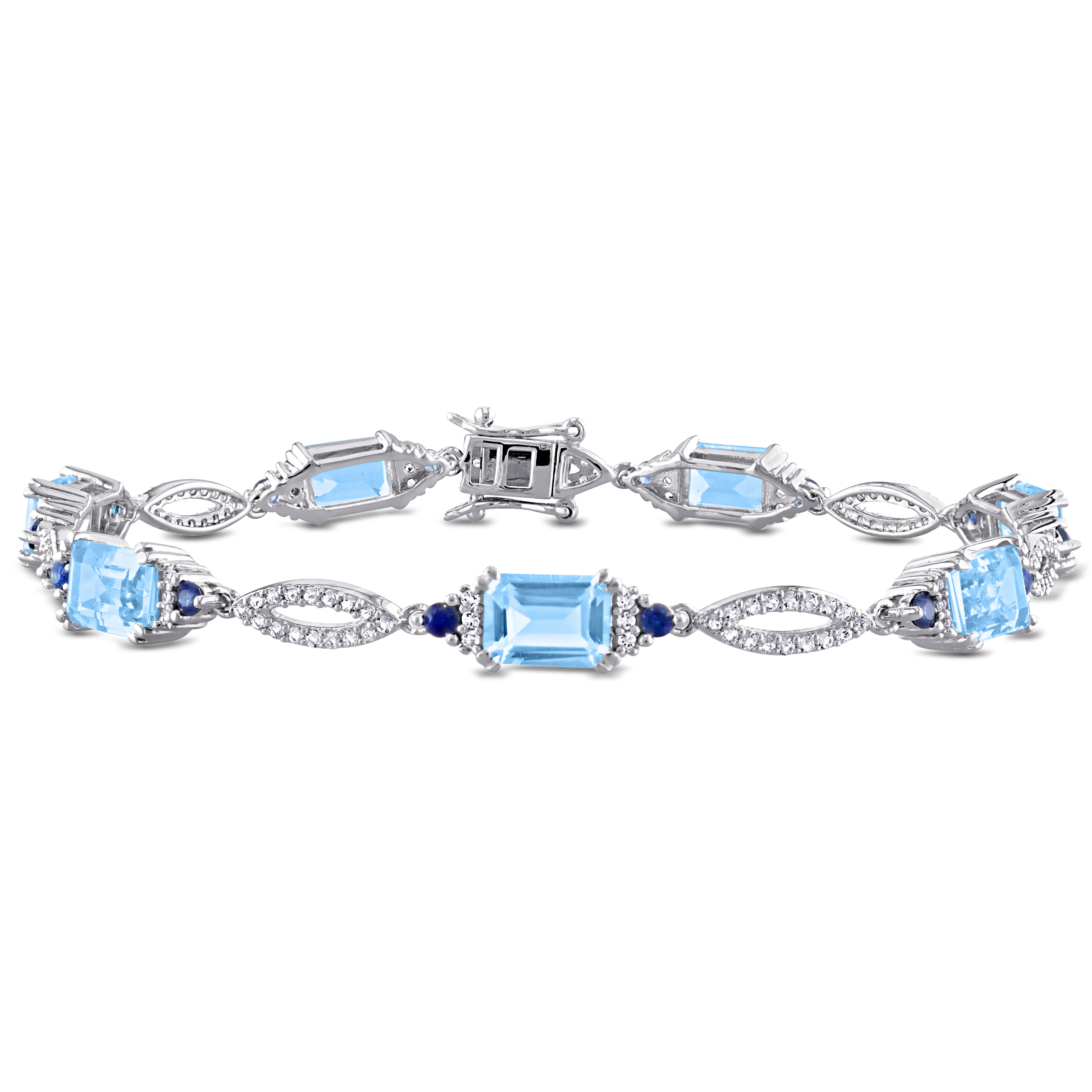 10 1/5 CT TGW Sky Blue Topaz Sapphire and White Topaz Elegant Link Bracelet in Sterling Silver - 7.25 in.