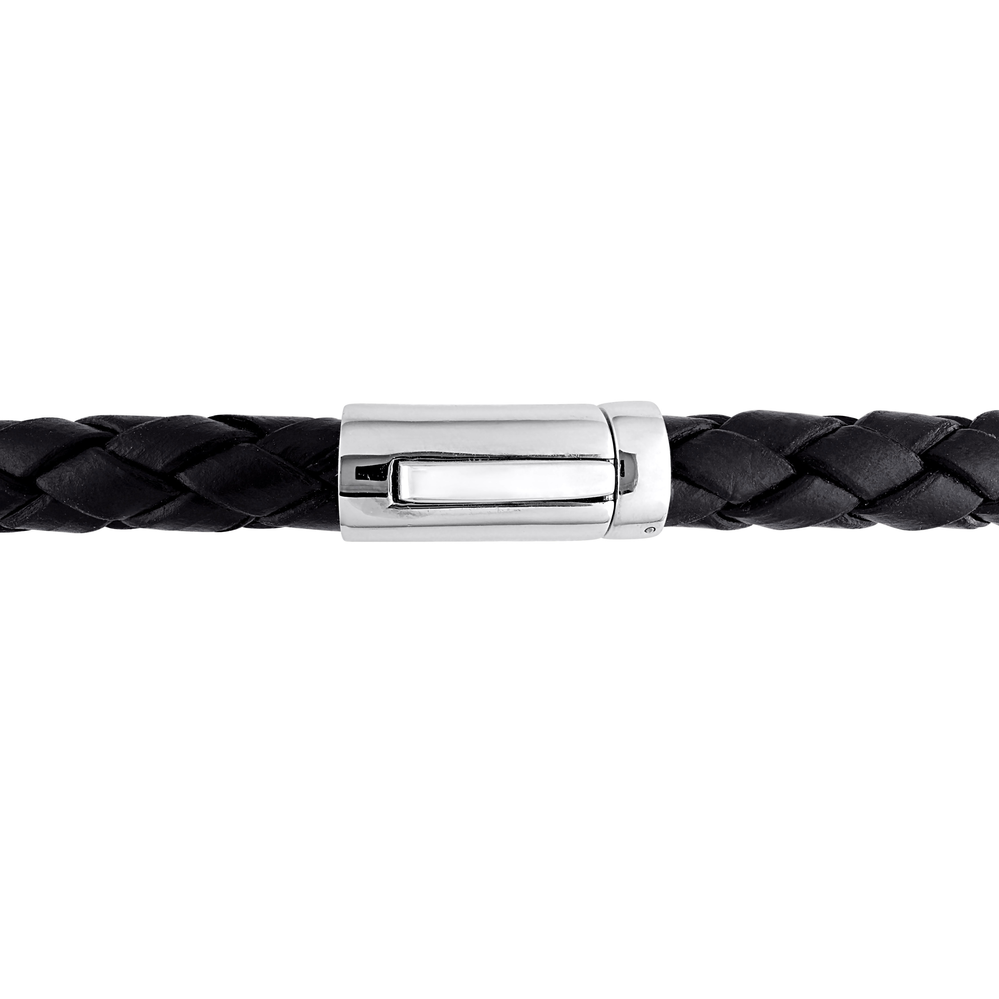 7.5-8mm Men's Black Cultured Freshwater Pearl Braided Black Leather Bracelet with Diamond Accents - 9 in.