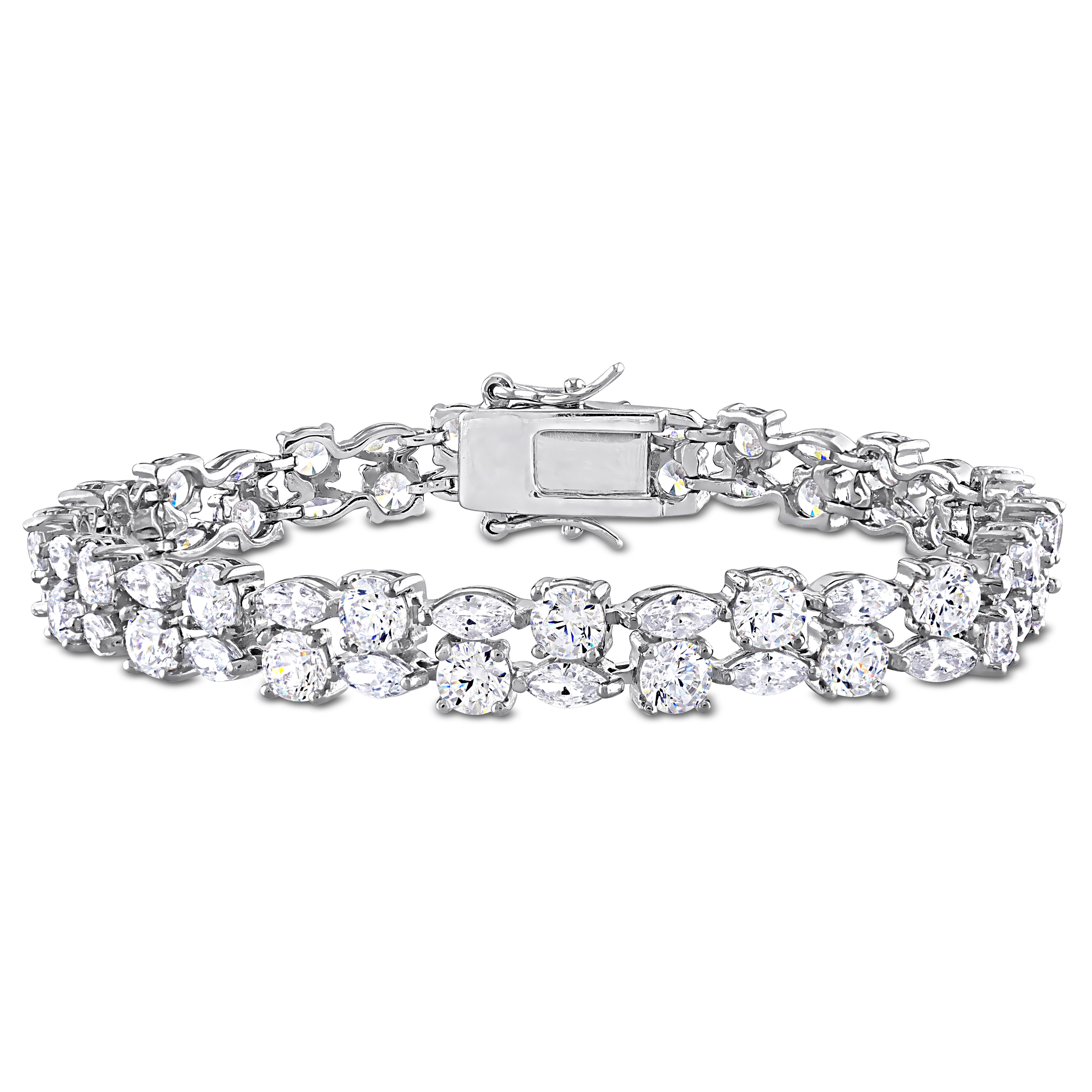 17 5/8 CT TGW Round and Marquise-Cut Created White Sapphire Bracelet in Sterling Silver - 7.25 in.