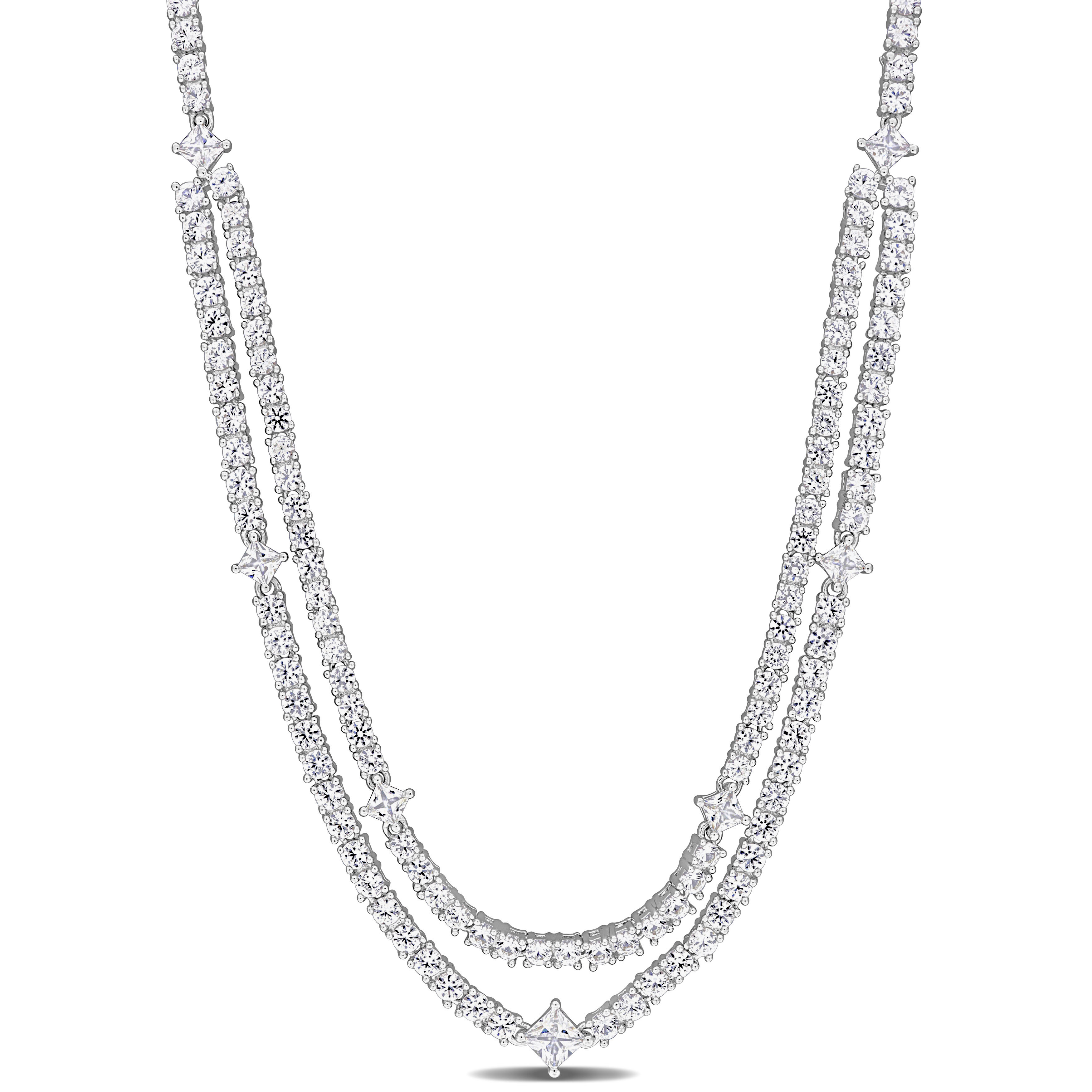 12 1/4 CT TGW Created White Sapphire Layered Necklace in Sterling Silver - 17 in.