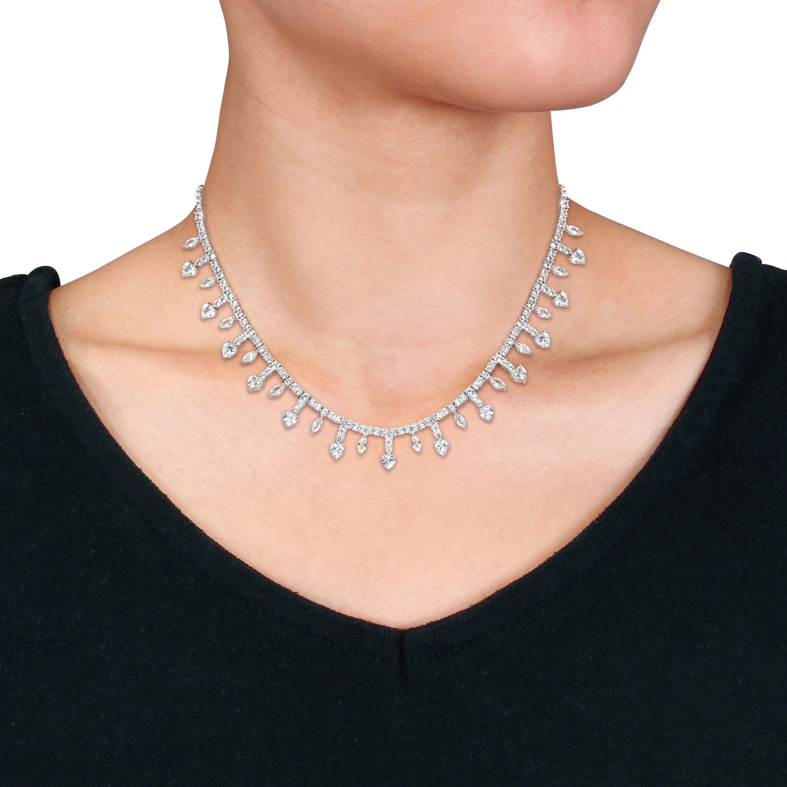 21 1/2 CT TGW Created White Sapphire Fashion Necklace in Sterling Silver - 17 in.